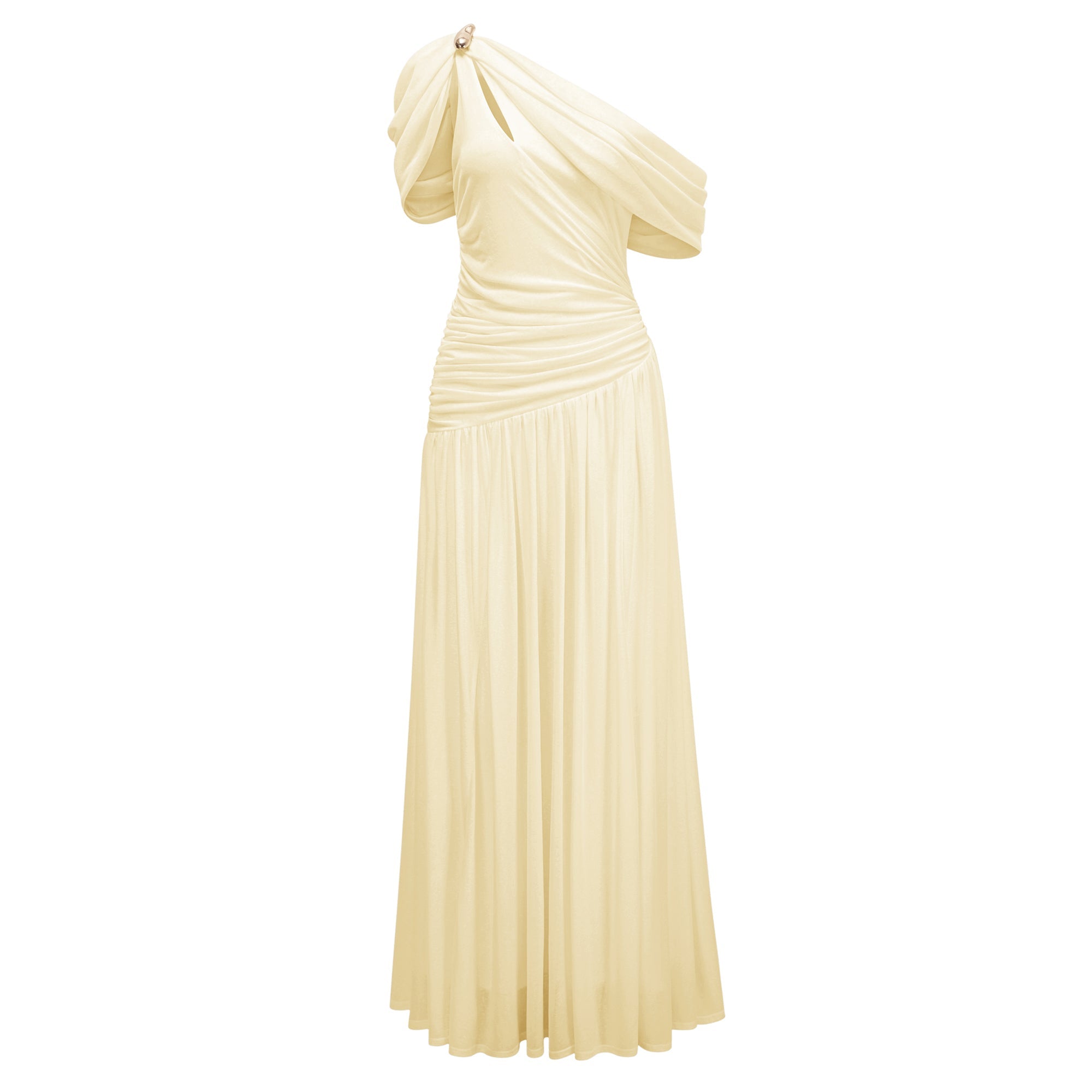 Sigrun Yellow Asymmetrical Gathered Maxi Dress