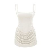 Paulette White Ruched Bodycon Mini Dress (Final Sale-US Only)