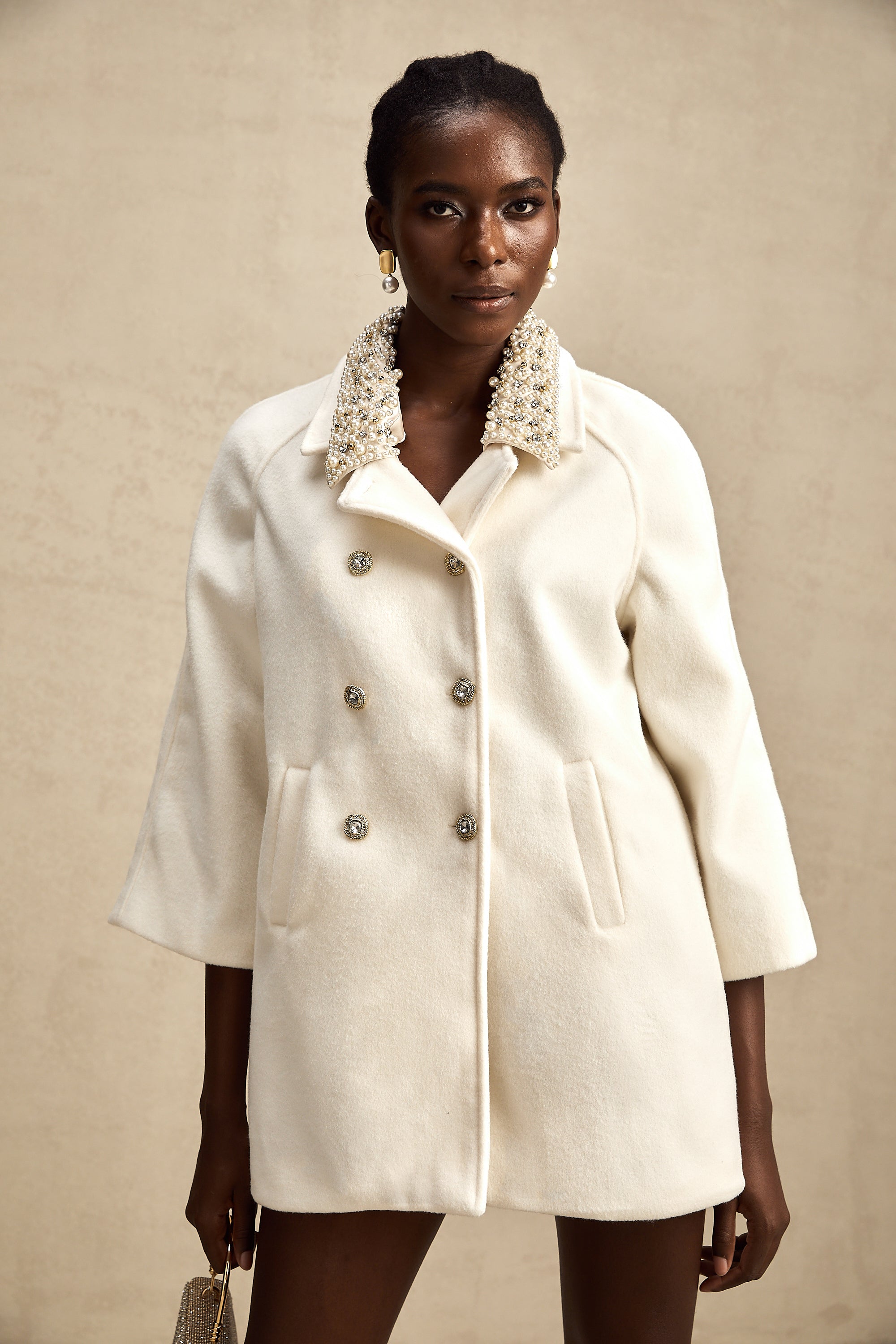 Fabienne white embellished woolen coat (US Only)