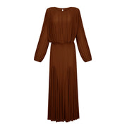 Annabelle Brown Lantern Sleeve Pleated Maxi Dress (Final Sale-US Only)