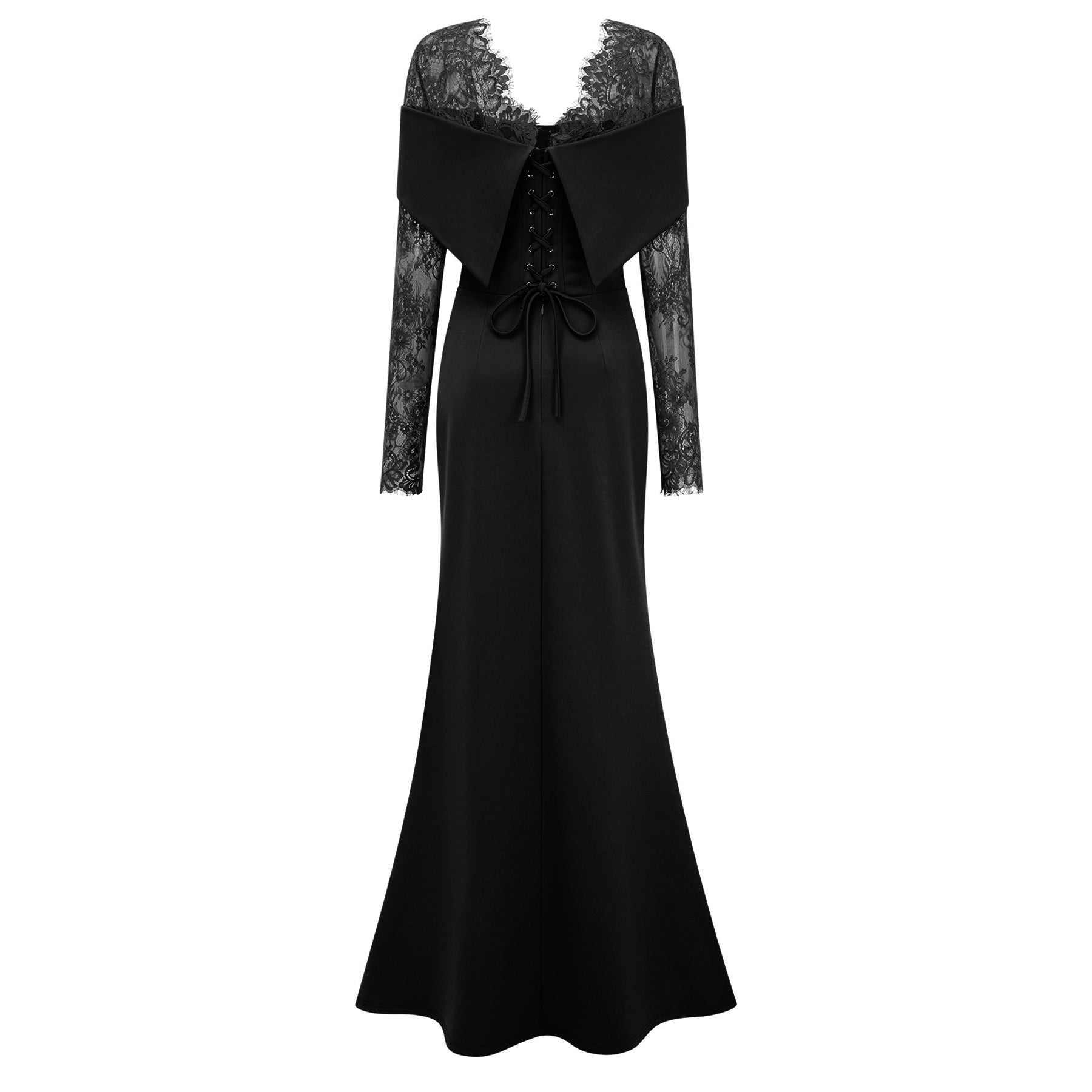 Georgiana Black Lace Panel Flared Maxi Gown
