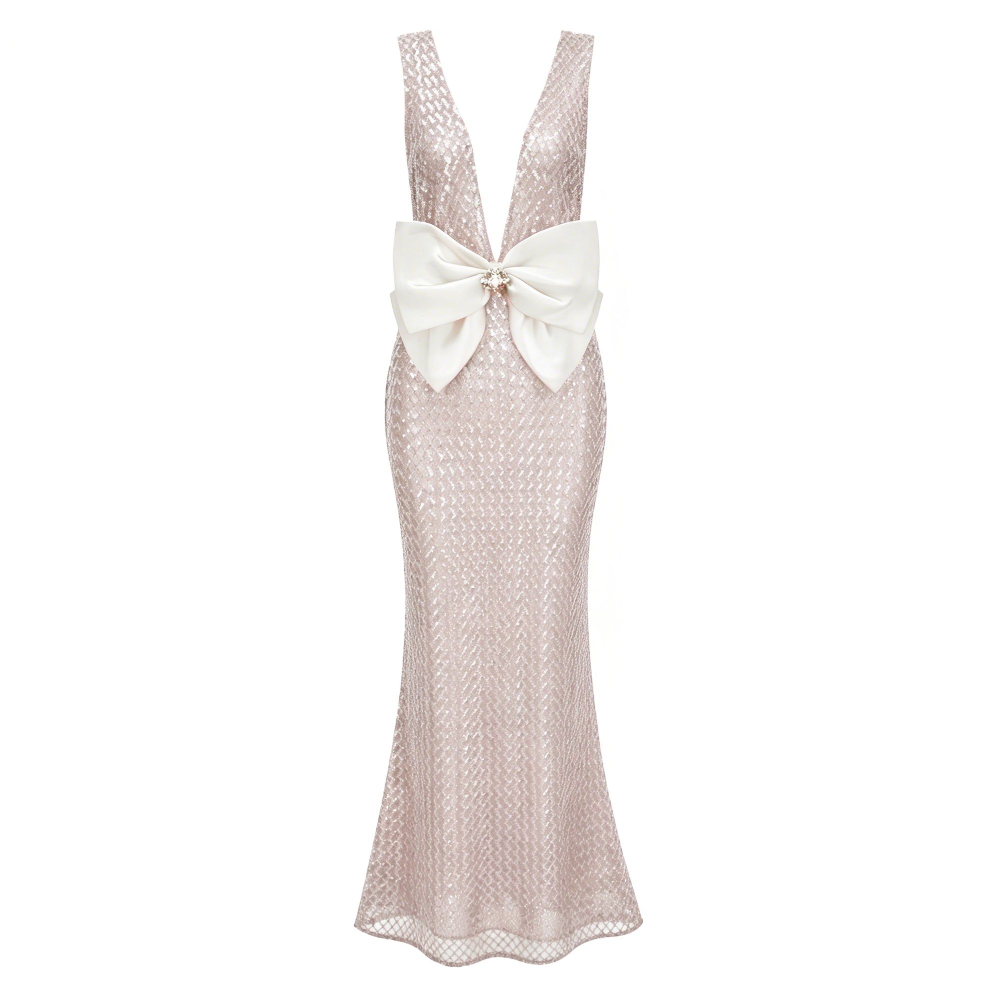 Raelynn White Deep V-Neck Bodycon Maxi Dress