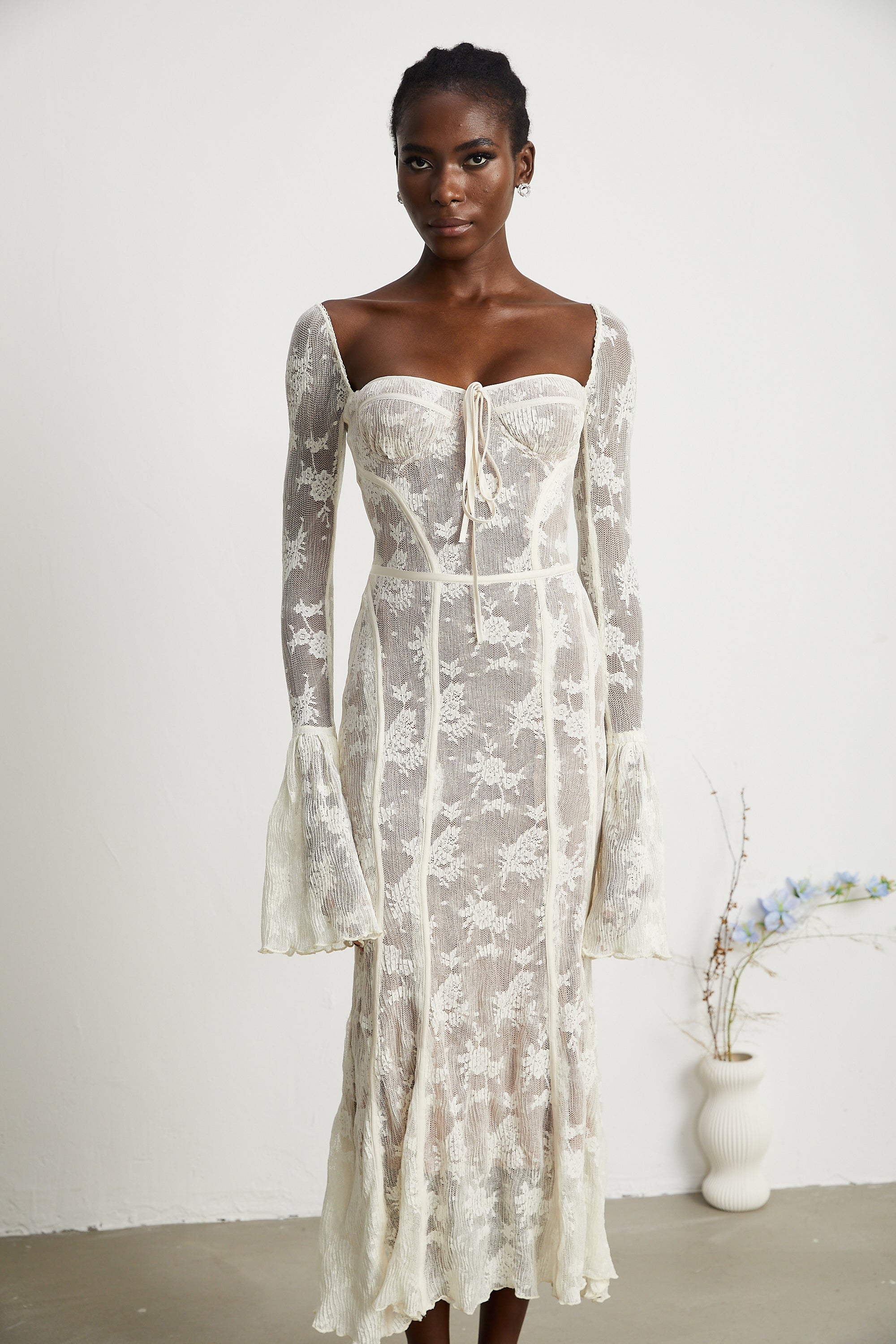 Marlene White Flared Lace Maxi Dress (Final Sale-US Only)