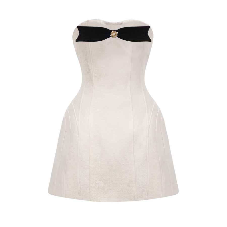 Araminta bow-detail off-shoulder mini dress