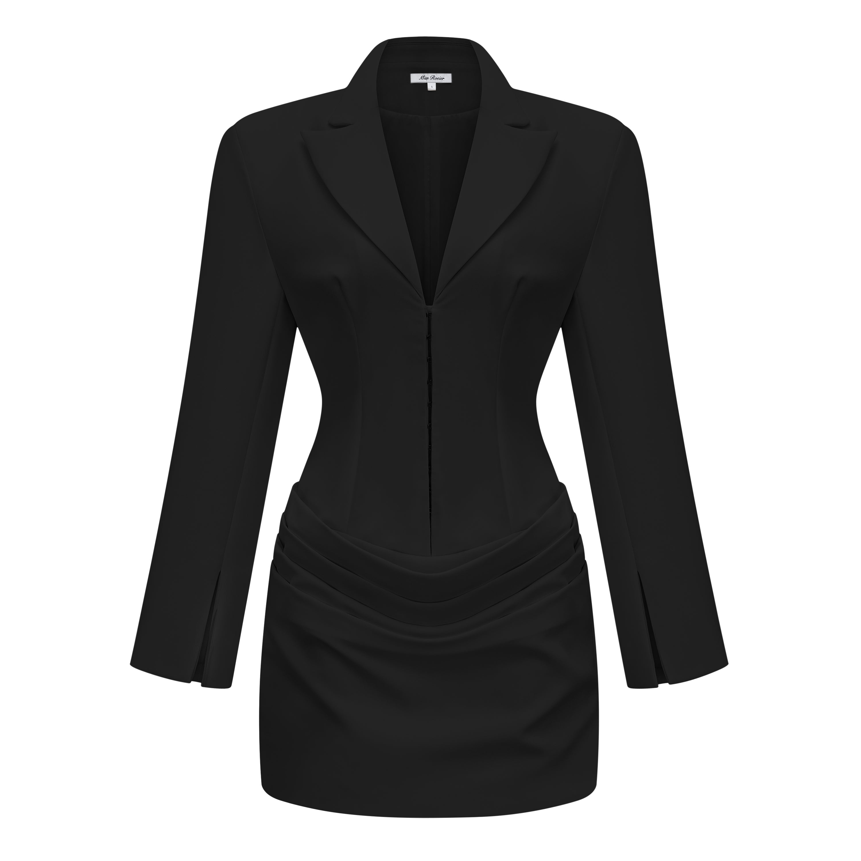 Rosette Black Ruched Blazer Mini Dress (Final Sale-US Only)