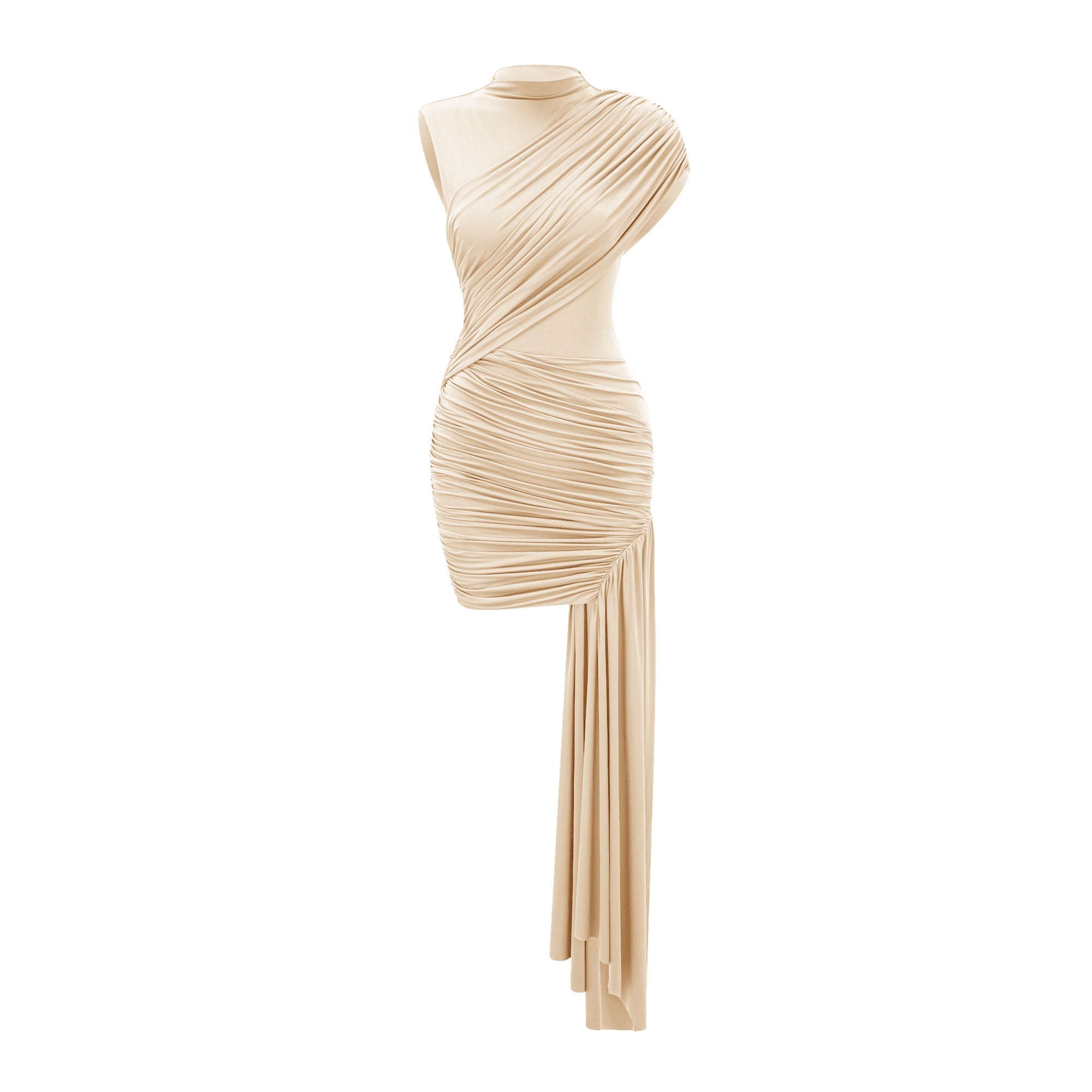 Fée Neutral Asymmetrical Ruched Mini Dress (Final Sale)