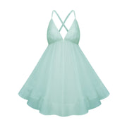 Quincie Green Shirred Flounced Mini Dress (Final Sale)