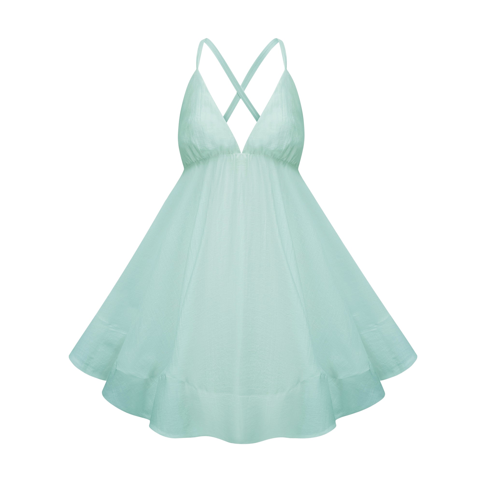 Quincie Green Shirred Flounced Mini Dress (Final Sale)
