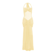 Amandine Yellow Halterneck Gathered Maxi Dress