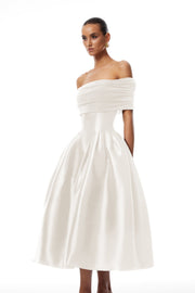 Ainara White Off Shoulder Polished Midi Dress (Final Sale-US Only)