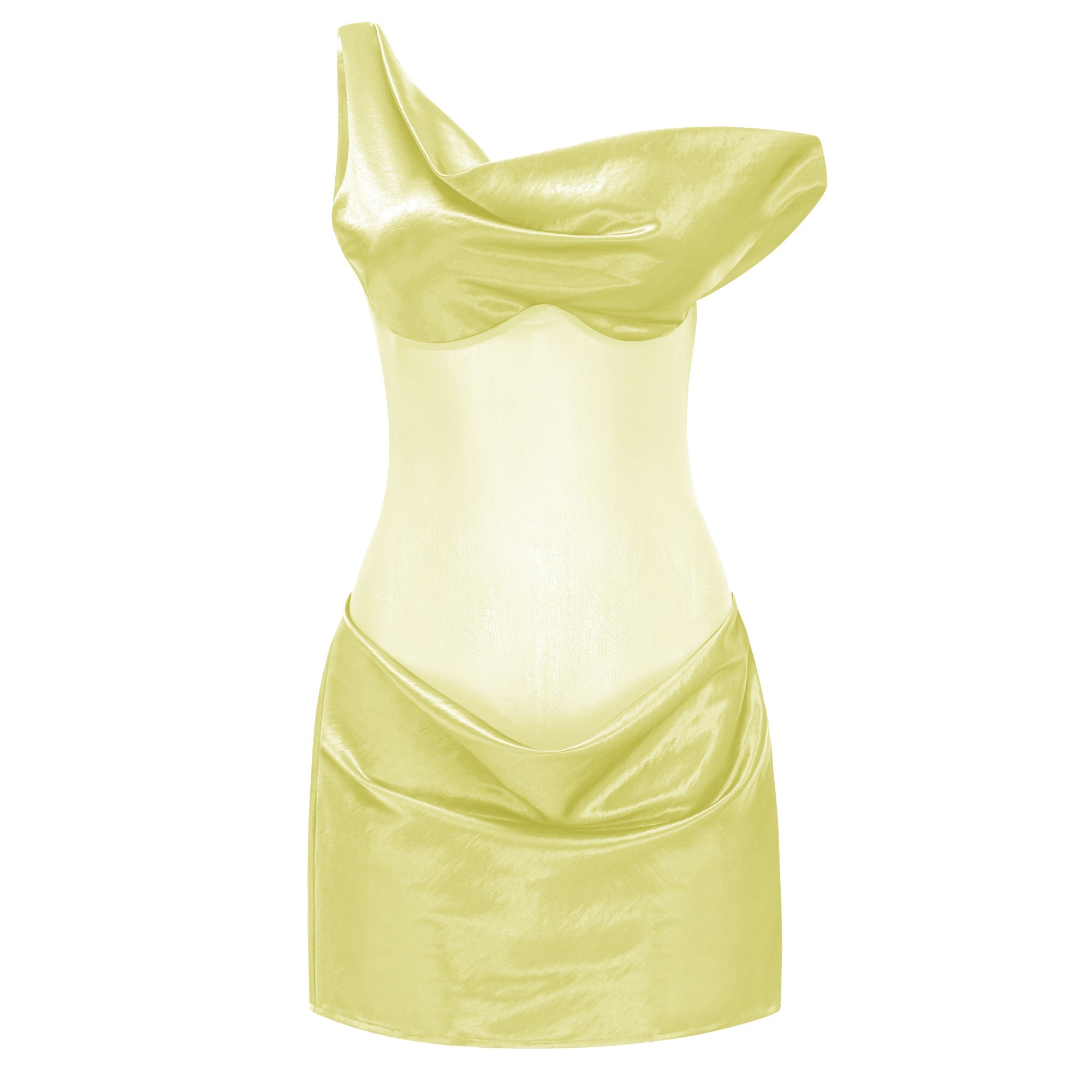Pernilla Yellow One Shoulder Satin Mini Dress (Final Sale-US Only)