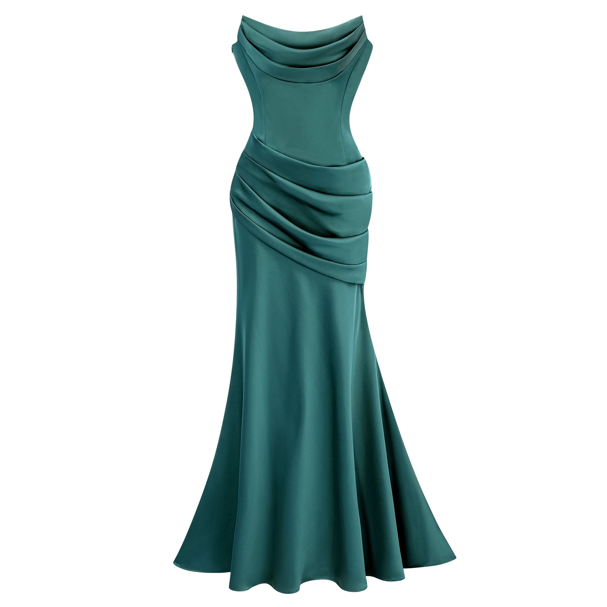 Marilou Green Ruched Satin Maxi Dress (Final Sale-US Only)