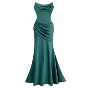 Marilou Green Ruched Satin Maxi Dress