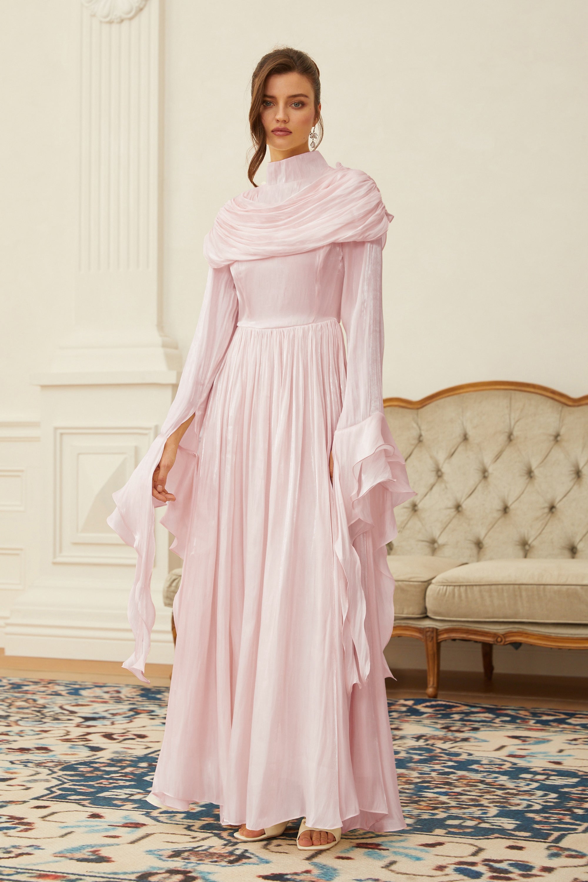 Danuta Pink Ruched Pleated Maxi Dress (Final Sale-US Only)