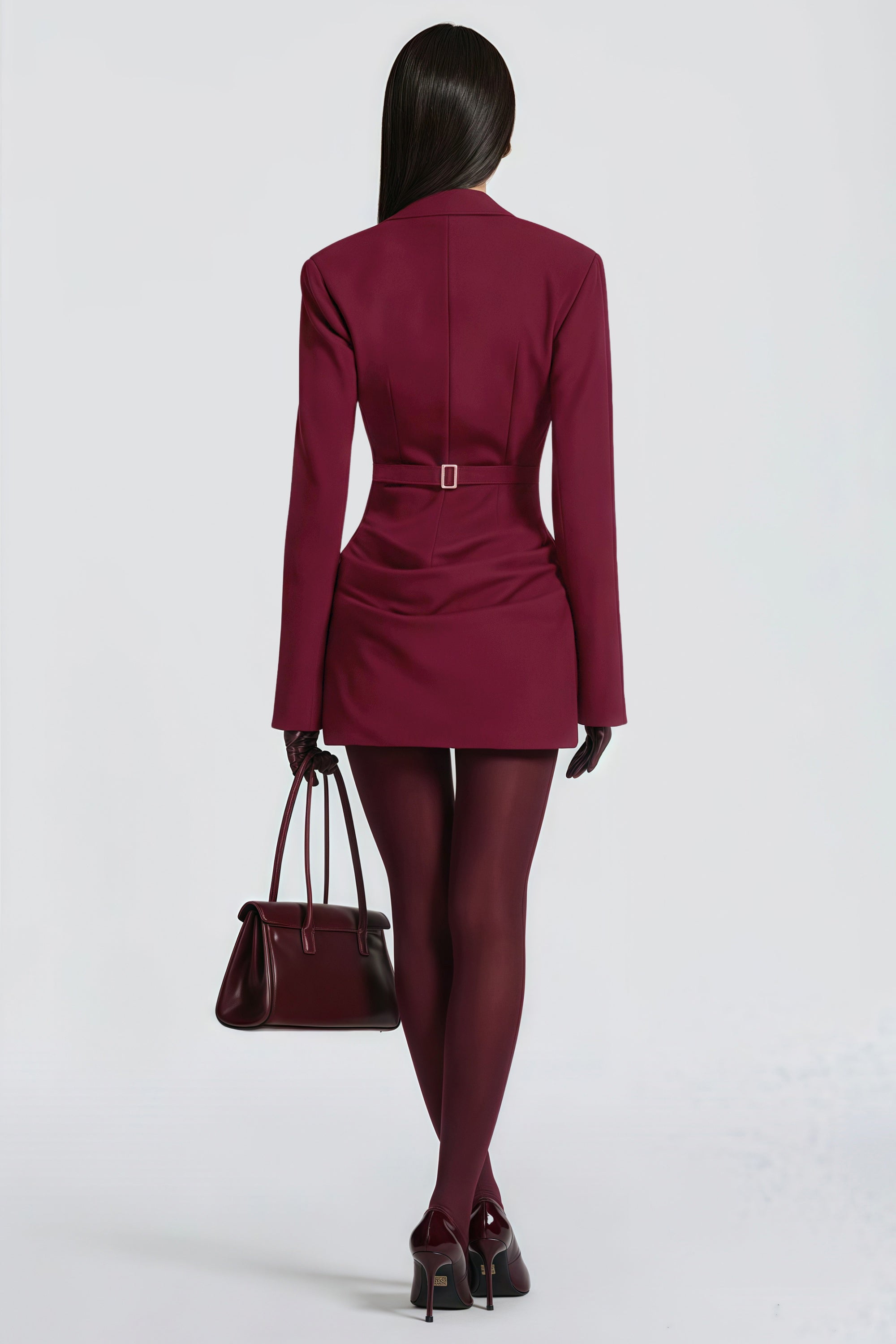 Rosette Burgundy Ruched Blazer Mini Dress (Final Sale-US Only)