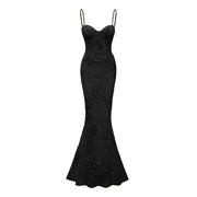 Théoline Black Floral Appliqué Corset Maxi Dress
