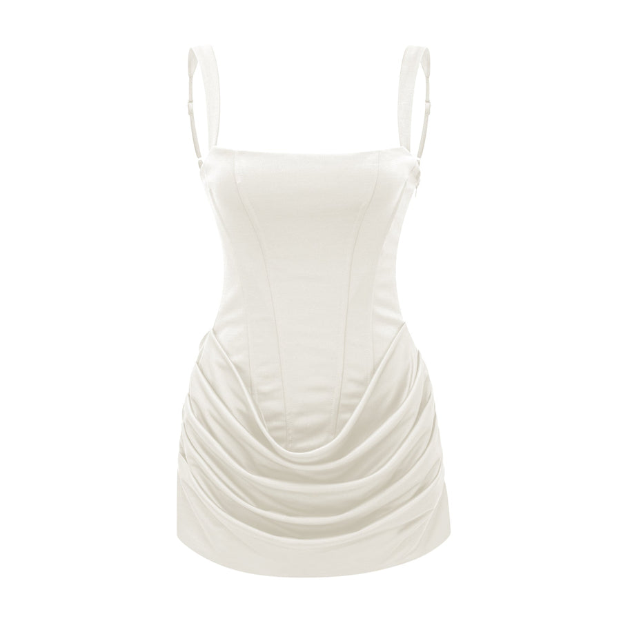 Paulette White Ruched Bodycon Mini Dress