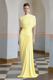 Catherine asymmetrical pleated maxi dress in Yellow