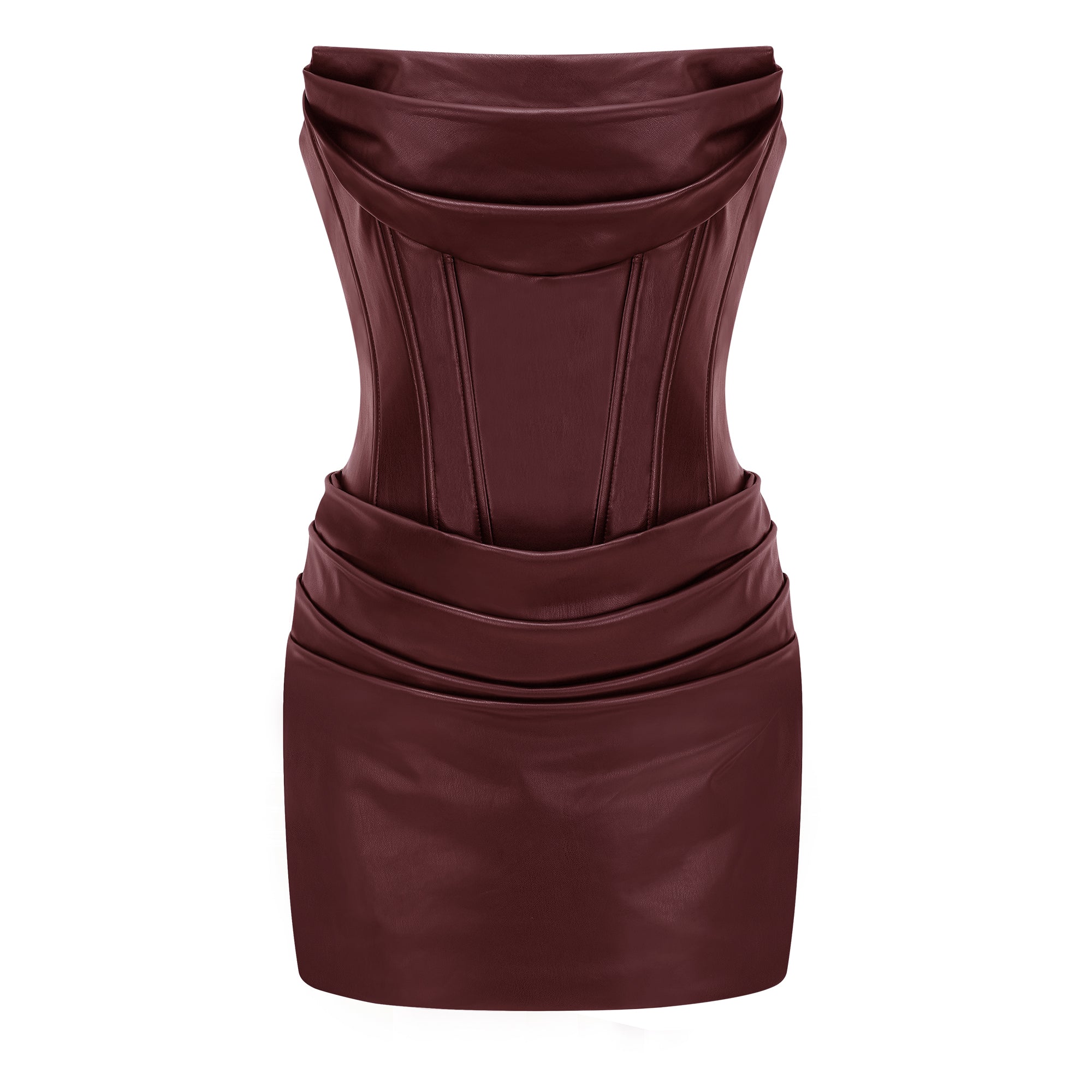 Agnes Brown Ruched Leather Bodycon Mini Dress (Final Sale)