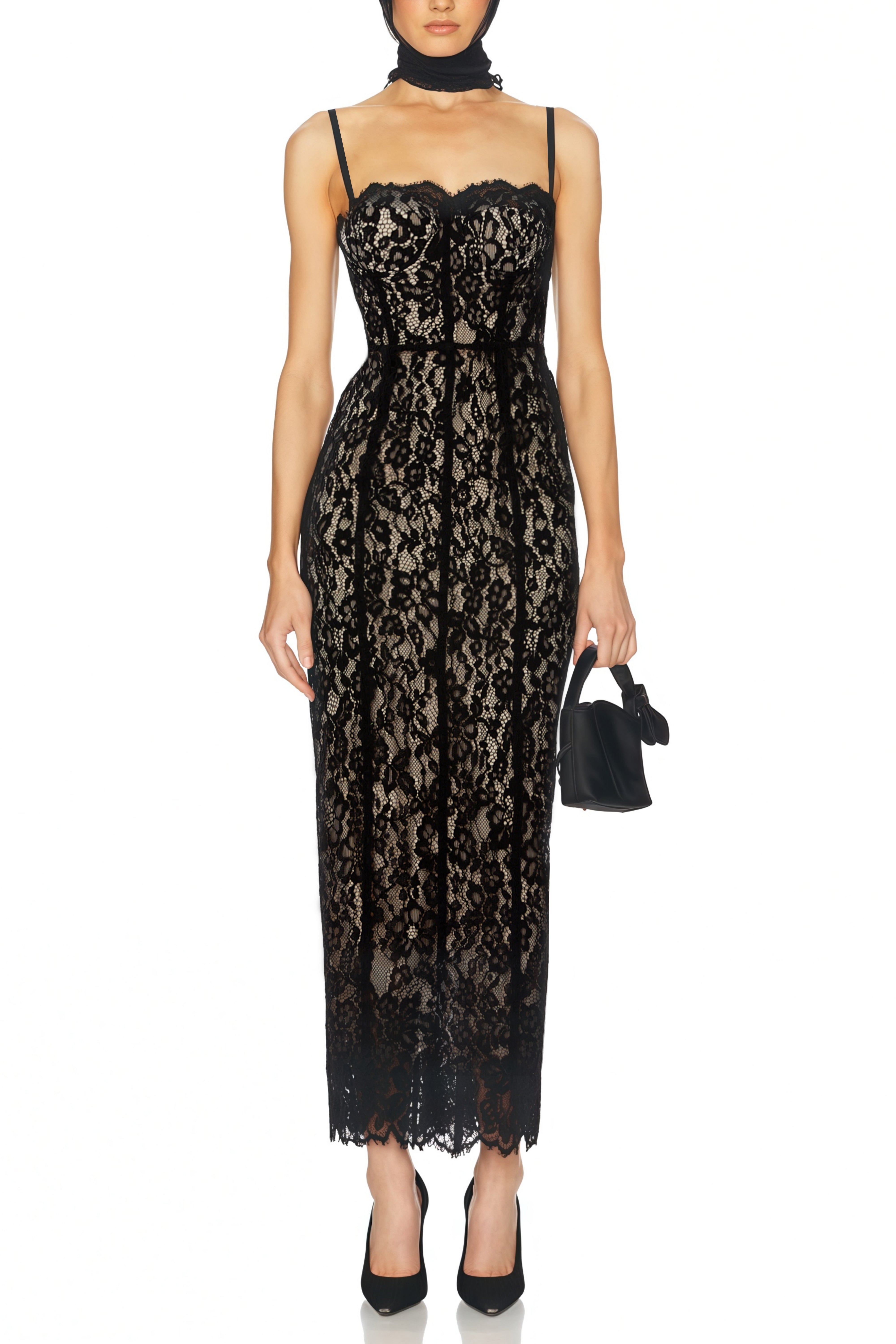 Giorgia Black Floral Lace Corset Maxi Dress (Final Sale-US Only)