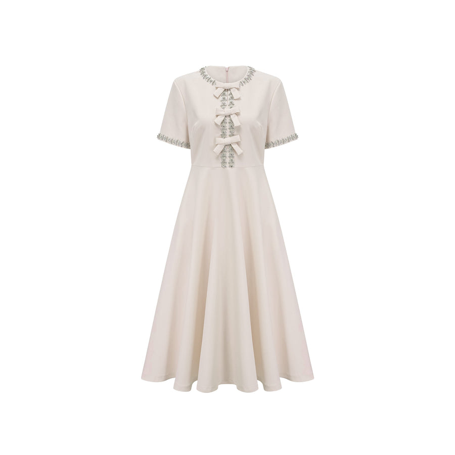 Cassiopeia crystal-accented bow midi dress in White (Final Sale)