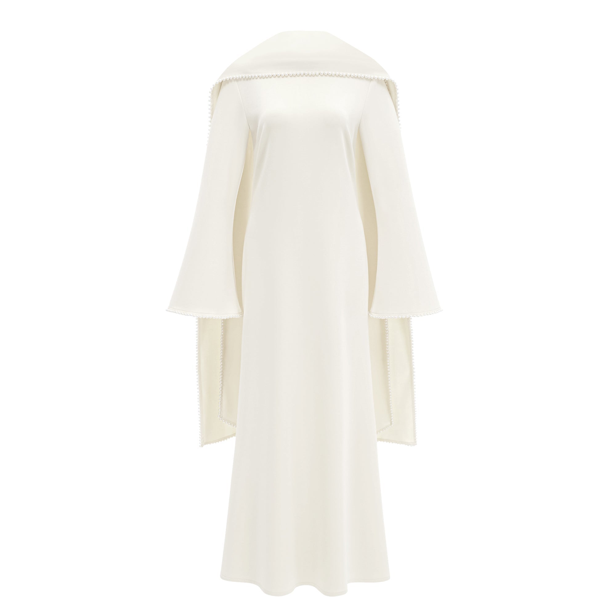 Piroska White Pearl Trim Shawl Detail Maxi Dress