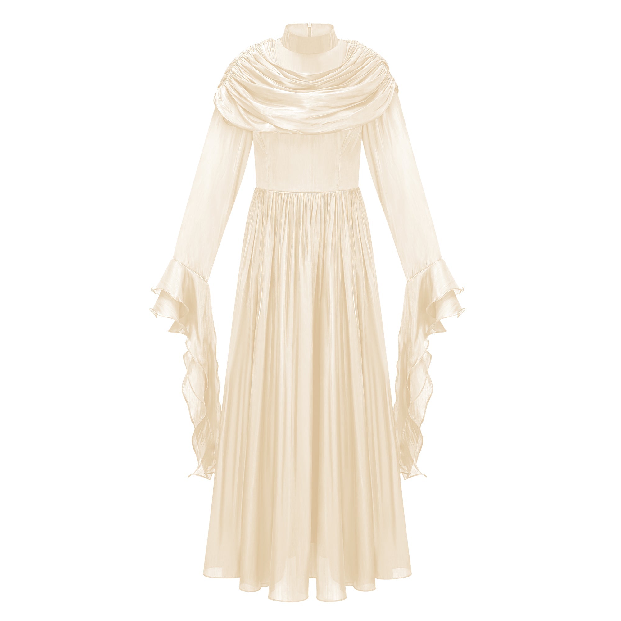 Danuta Neutral Ruched Pleated Maxi Dress (Final Sale-US Only)