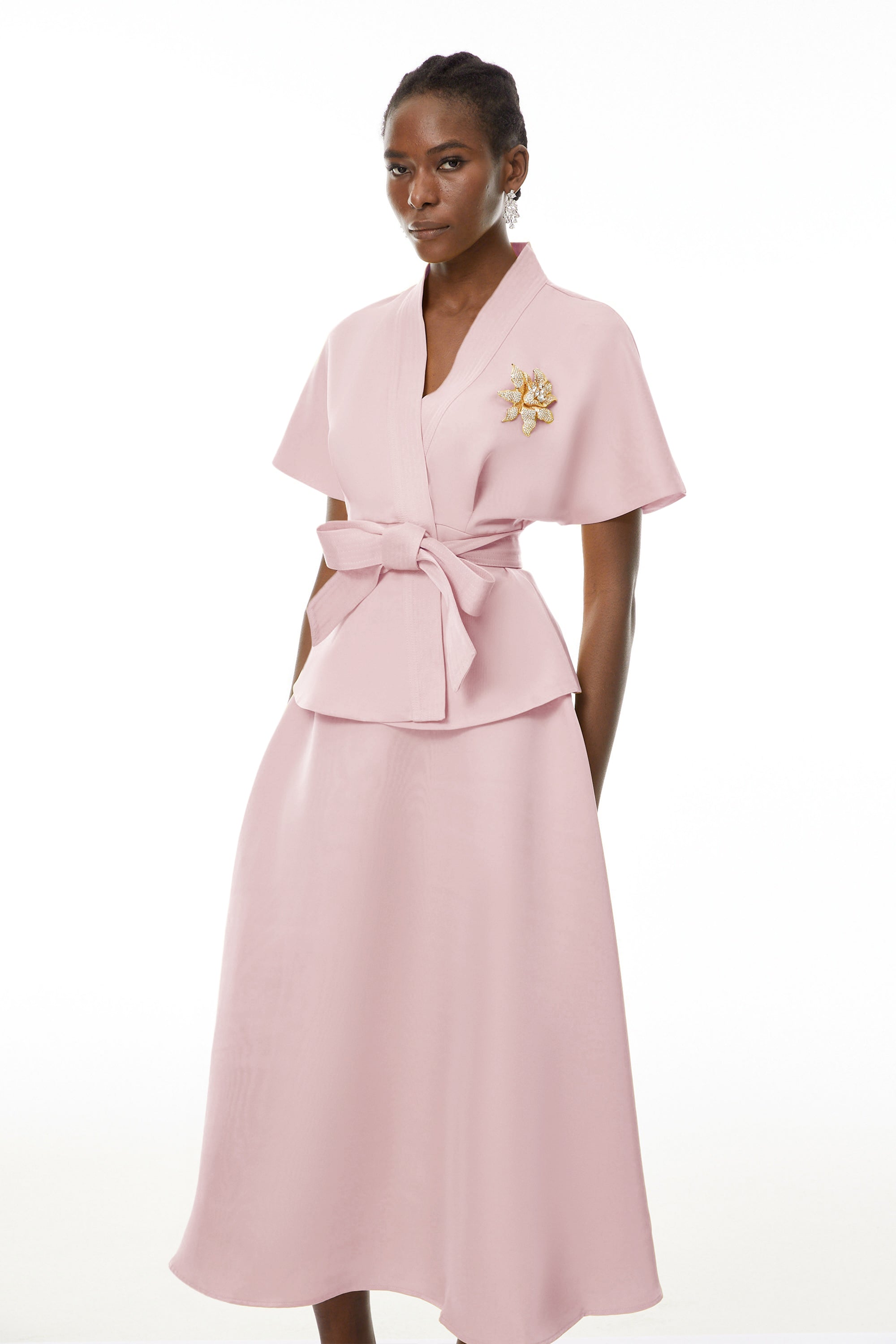 Johanna Pink Self-Tie Blouse & Skirt Set