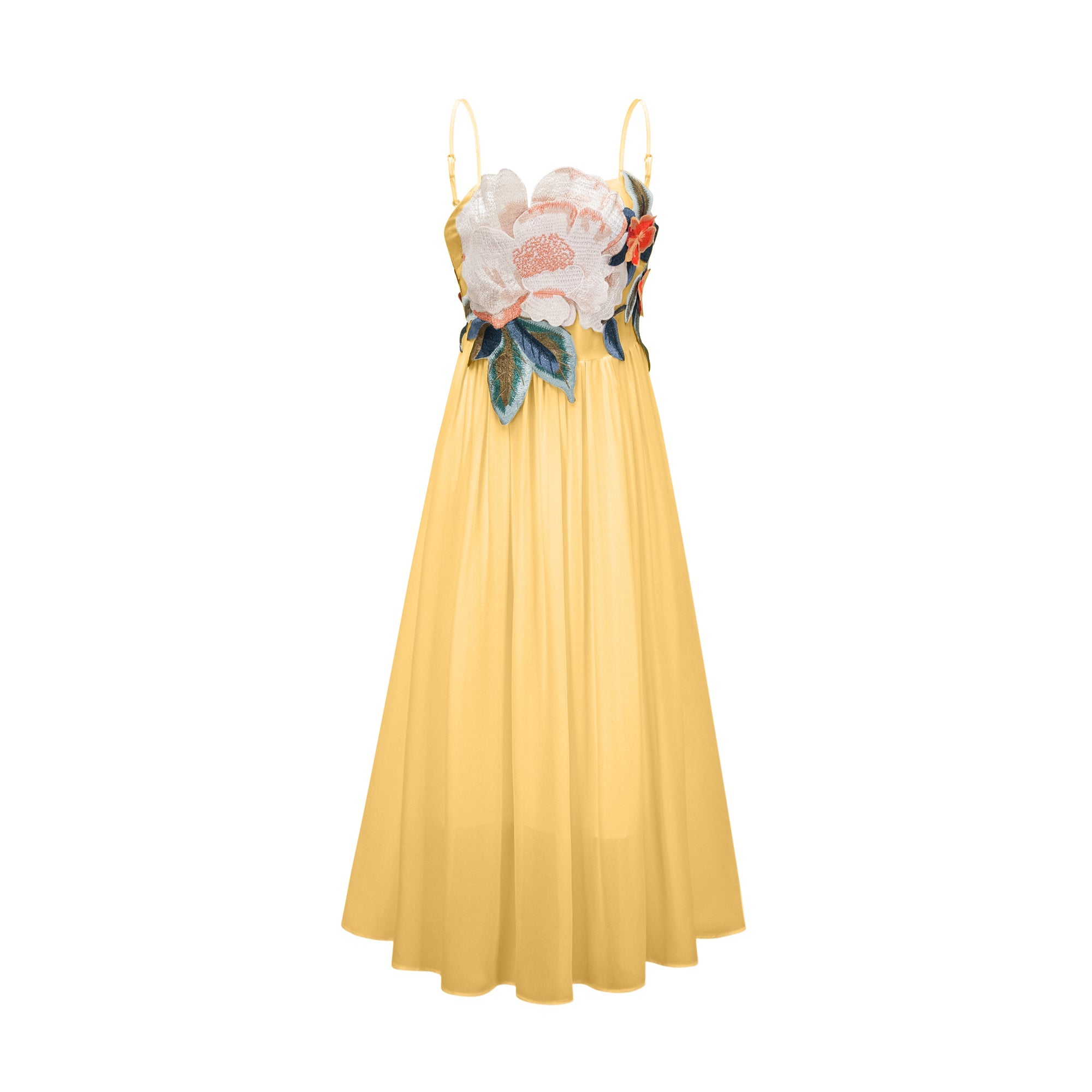 Josette floral-embroidered shirred maxi dress in Yellow