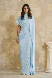 Fenella Blue Asymmetrical Draped Cape & Dress Matching Set