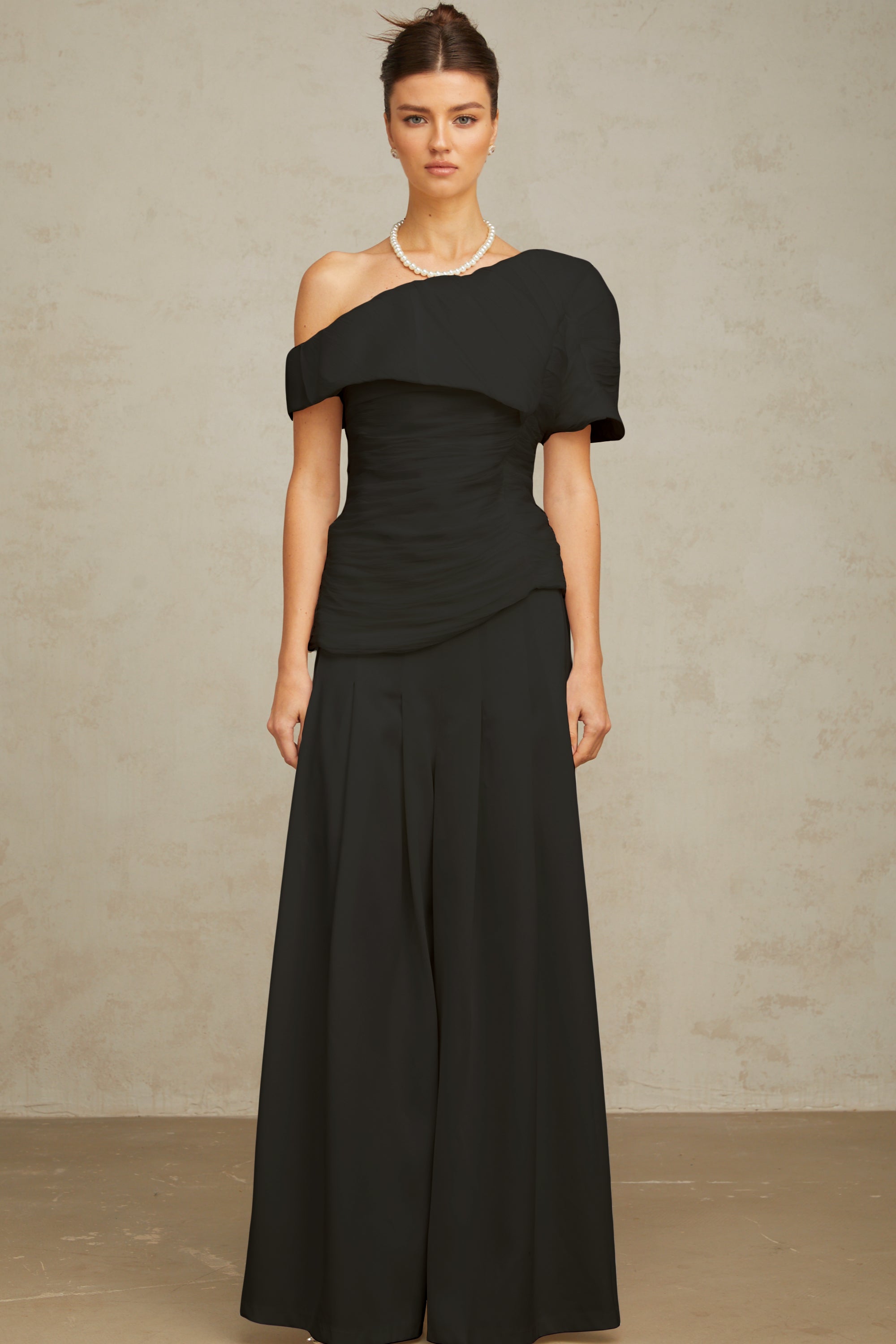 Adèle creased top & trousers matching set in Black (Final Sale-US Only)