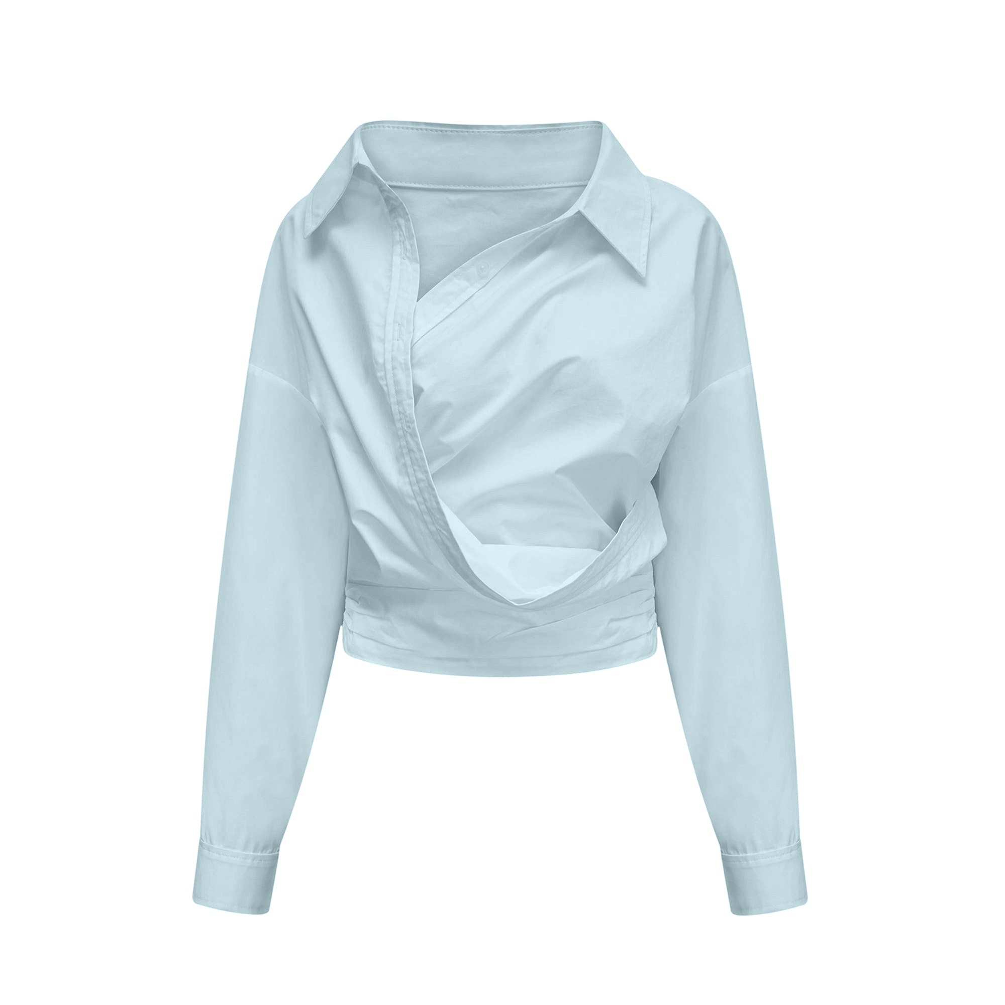 Coline Blue Asymmetrical Ruched Shirt (Final Sale)