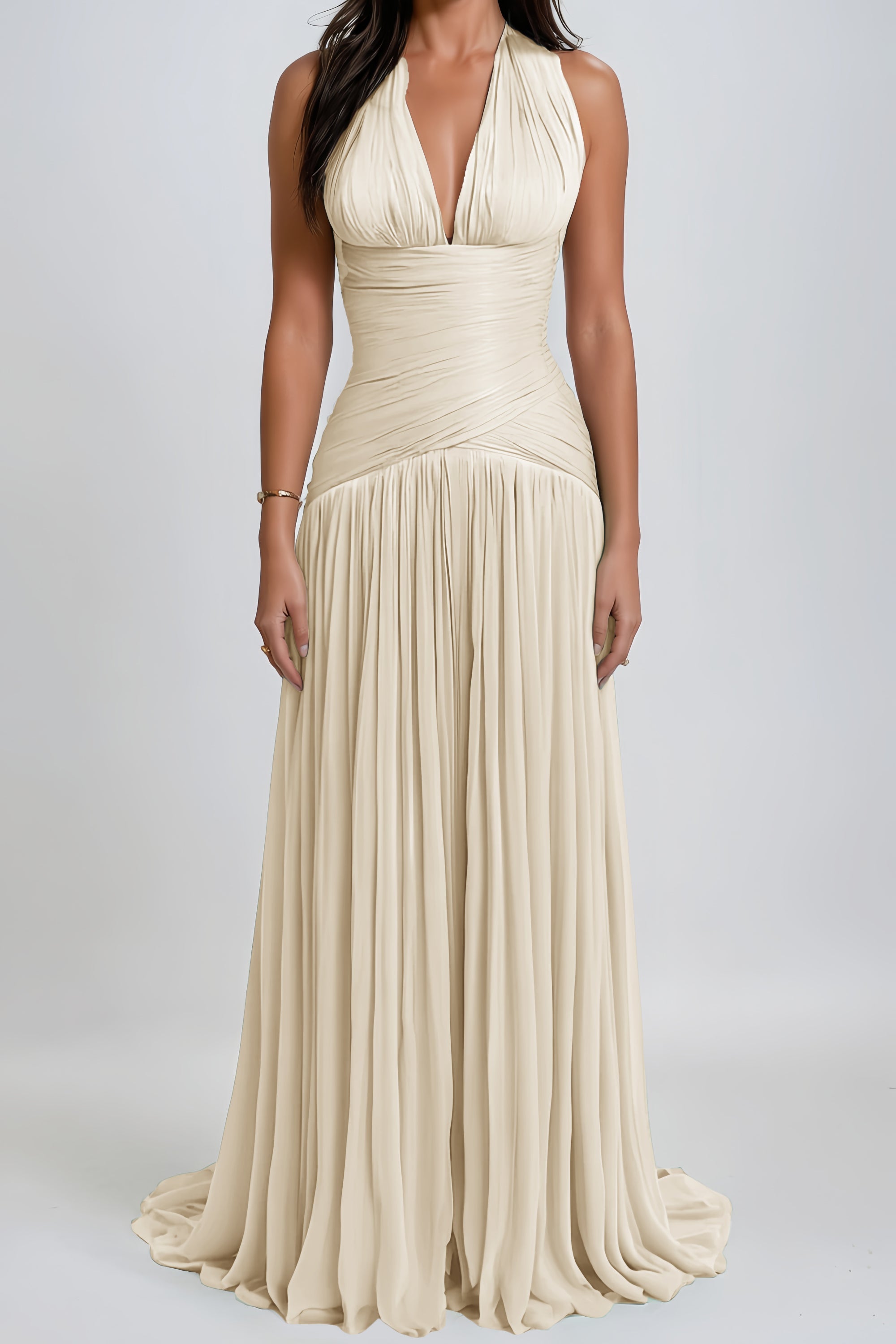 Uranie Neutral Gathered Maxi Dress