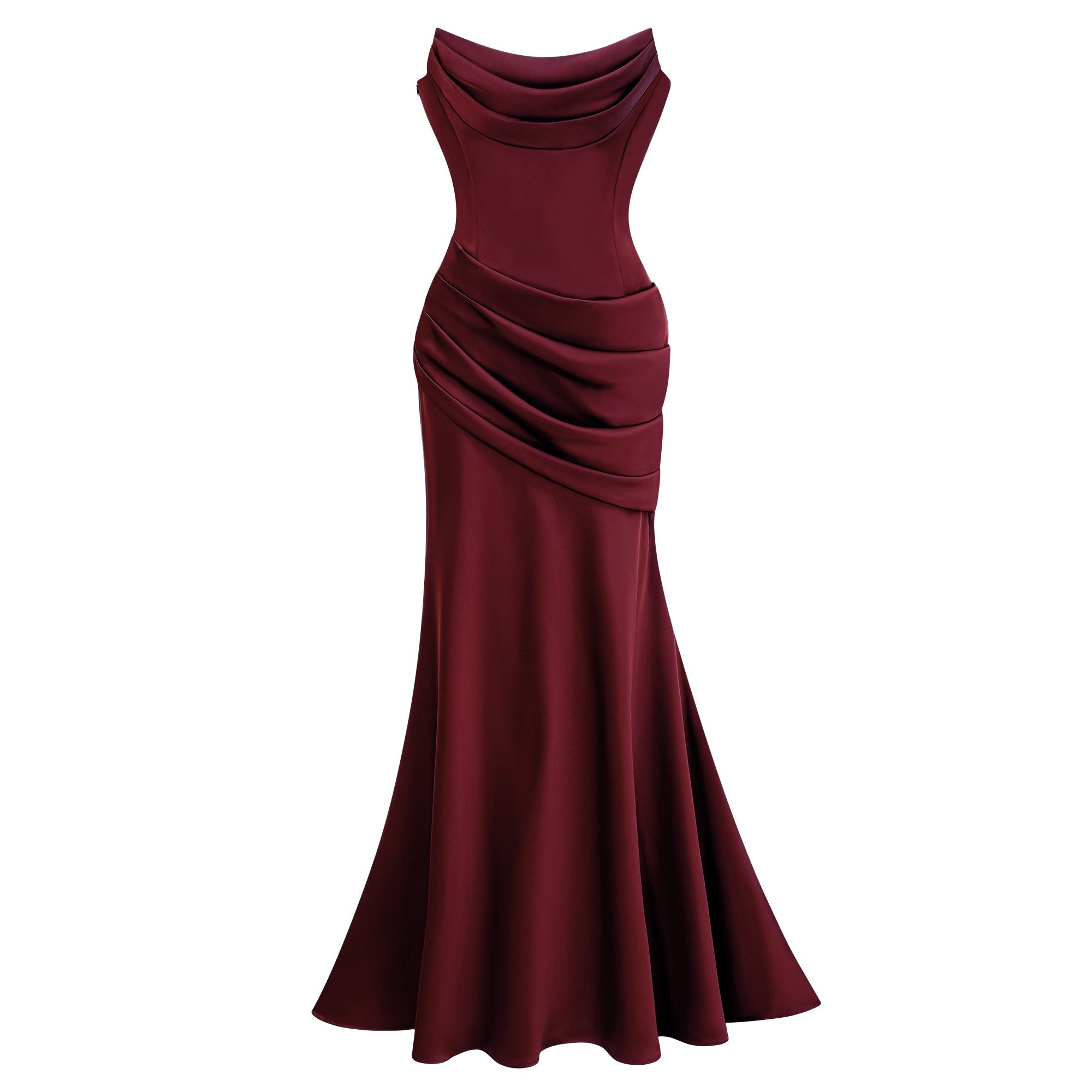 Marilou Burgundy Ruched Satin Maxi Dress (Final Sale-US Only)
