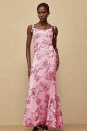 Énigme Pink Jacquard Floral Maxi Dress