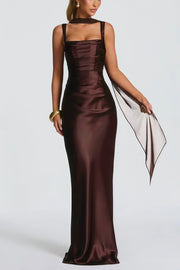 Inmaculada Brown Ruched Satin Maxi Dress (Final Sale-US Only)