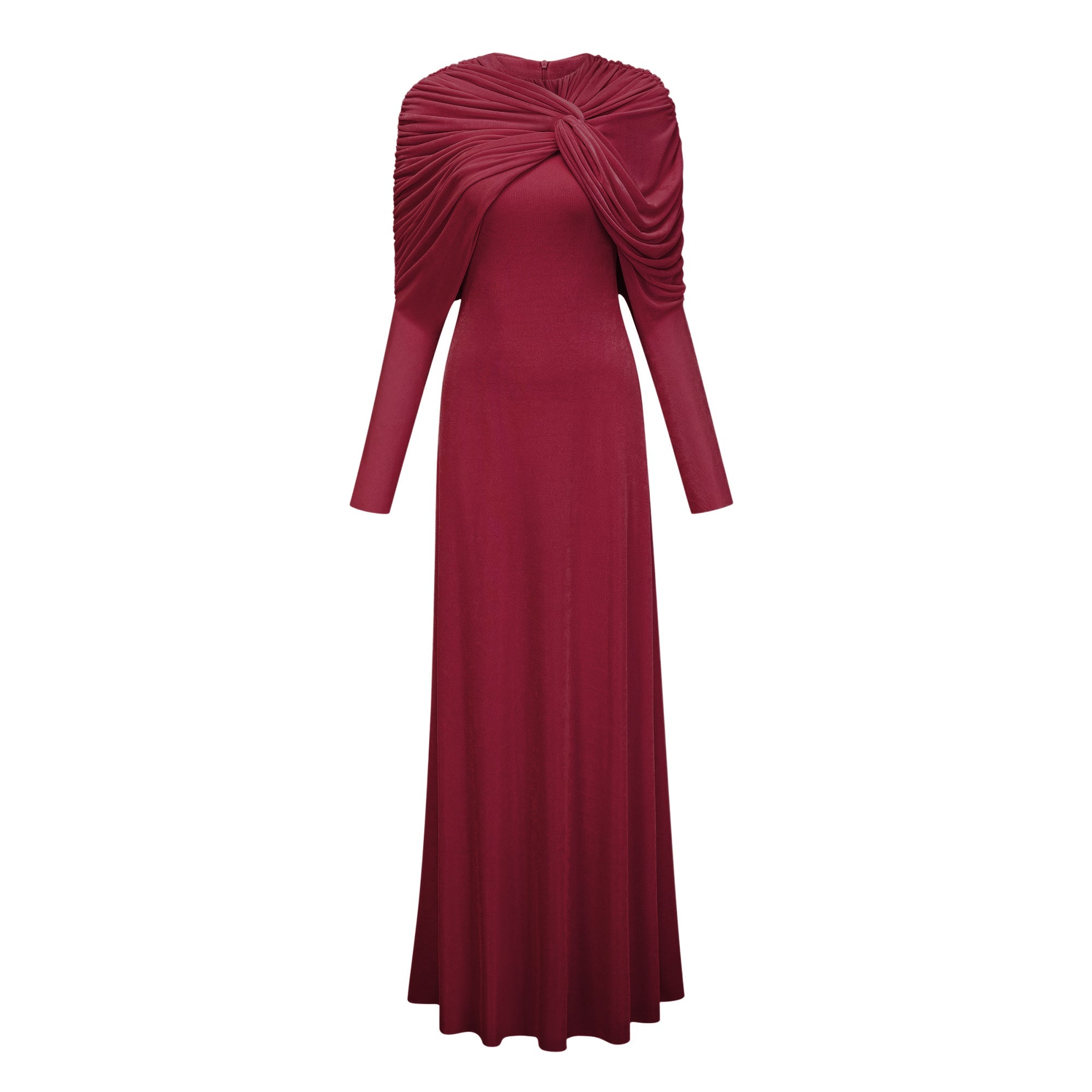 Moderne Red Cape-Design Ruched Maxi Dress (Final Sale)