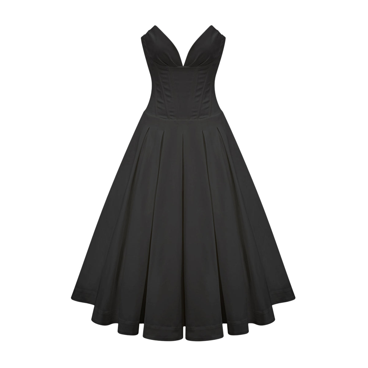 katherine off-shoulder corset midi dress in black
