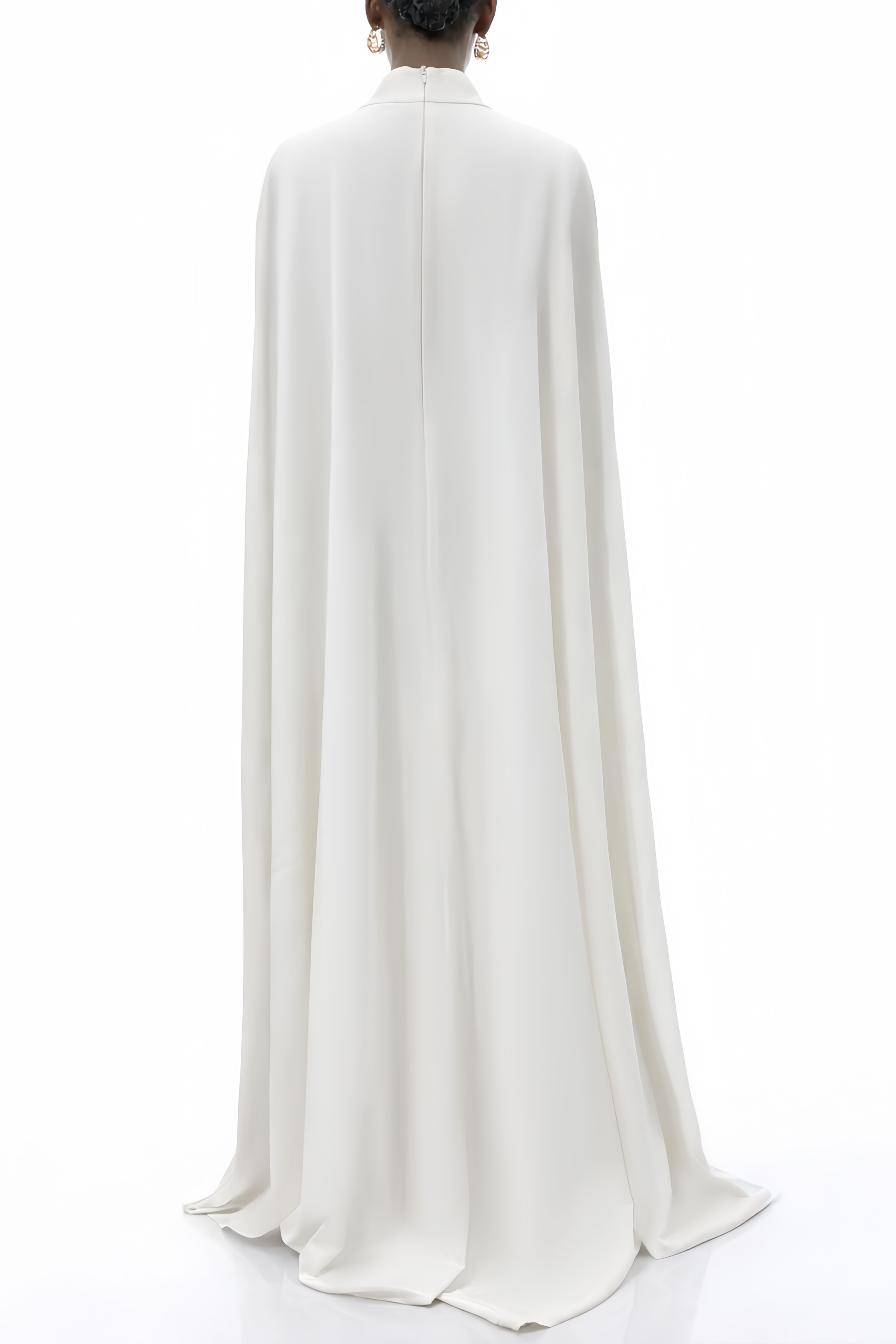 Antonina White Cape Maxi Gown with Long Sleeves (Final Sale-US Only)