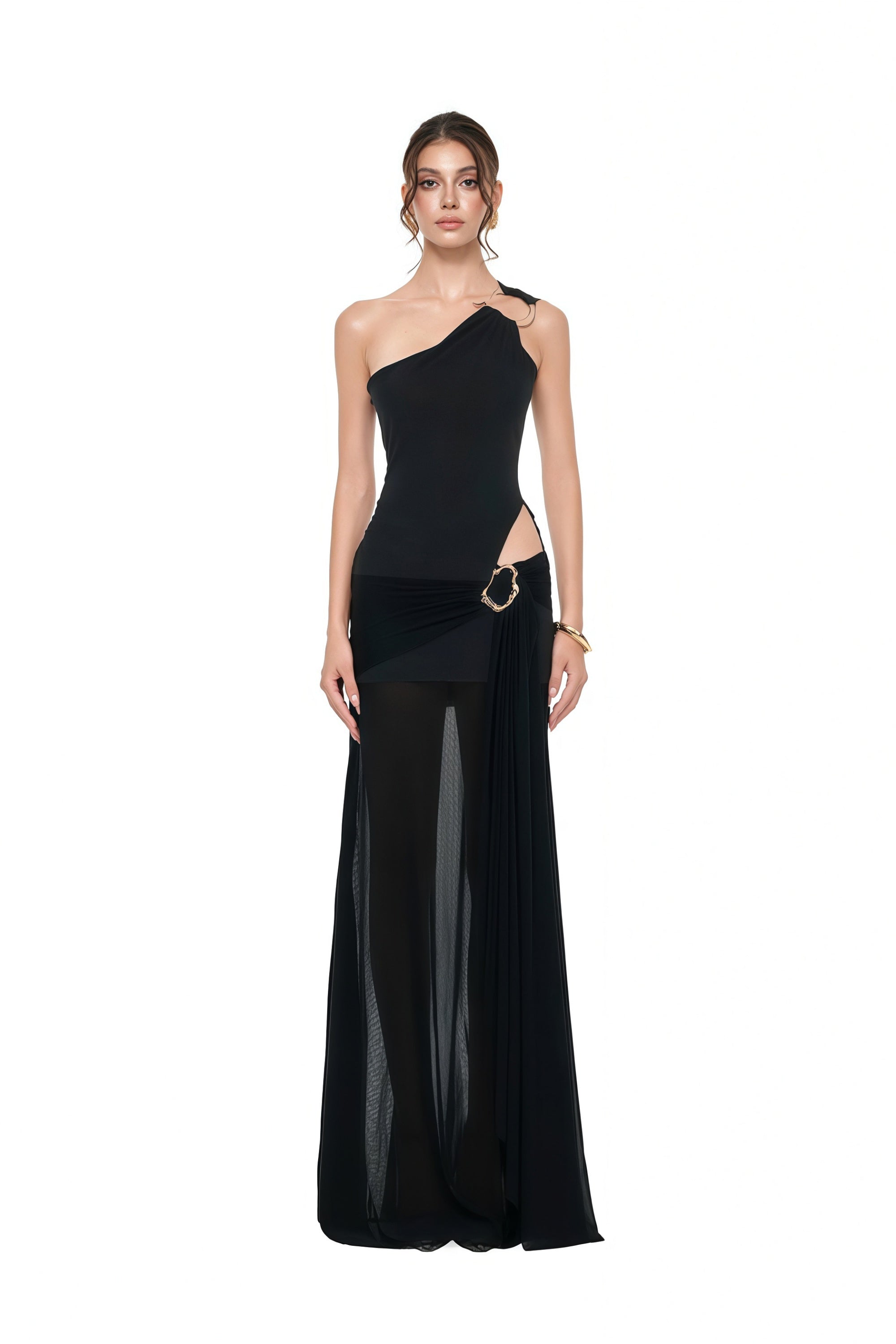 Tiziana Black One Shoulder Cut Out Maxi Dress