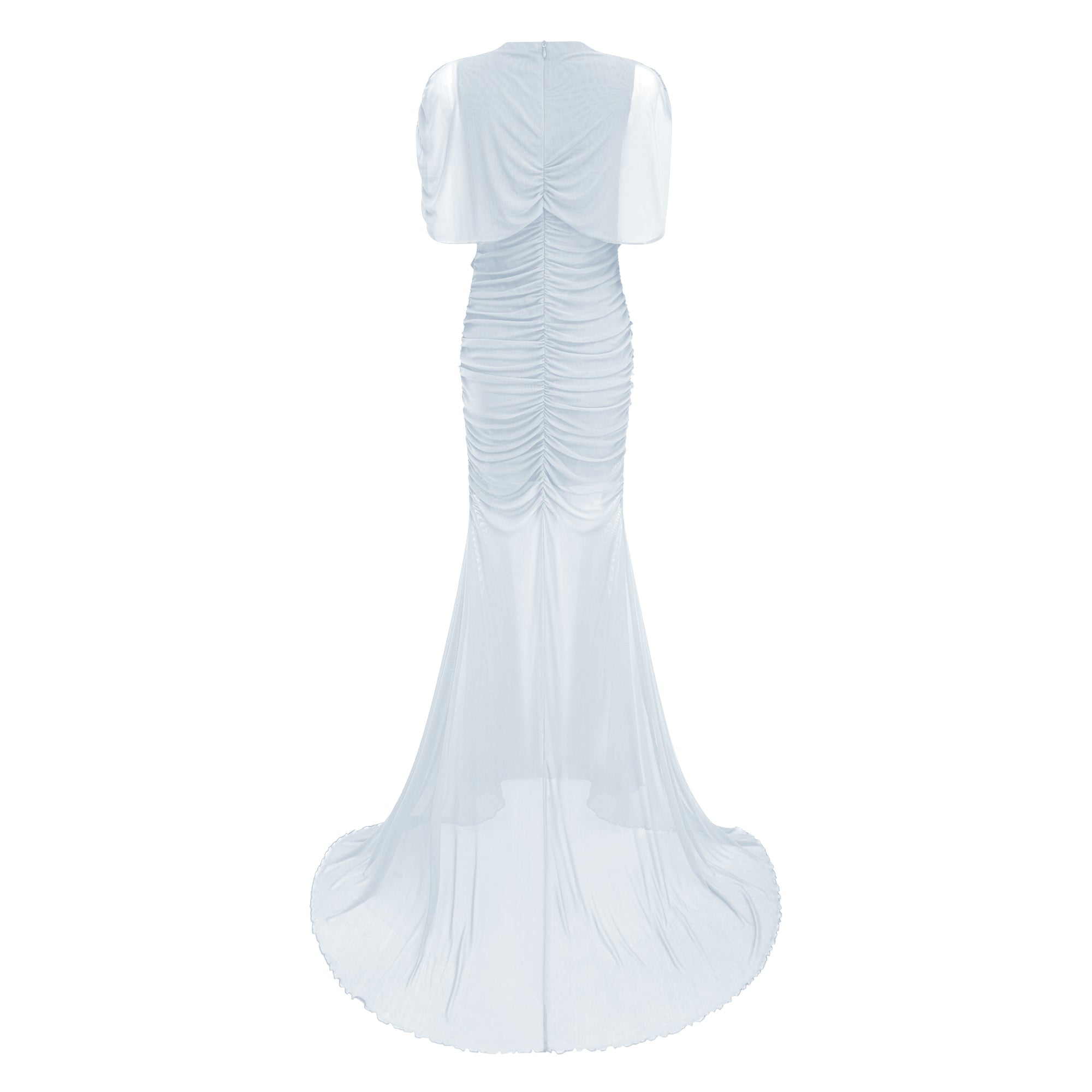 Sylphe Blue Asymmetrical Ruched Mesh Maxi Dress