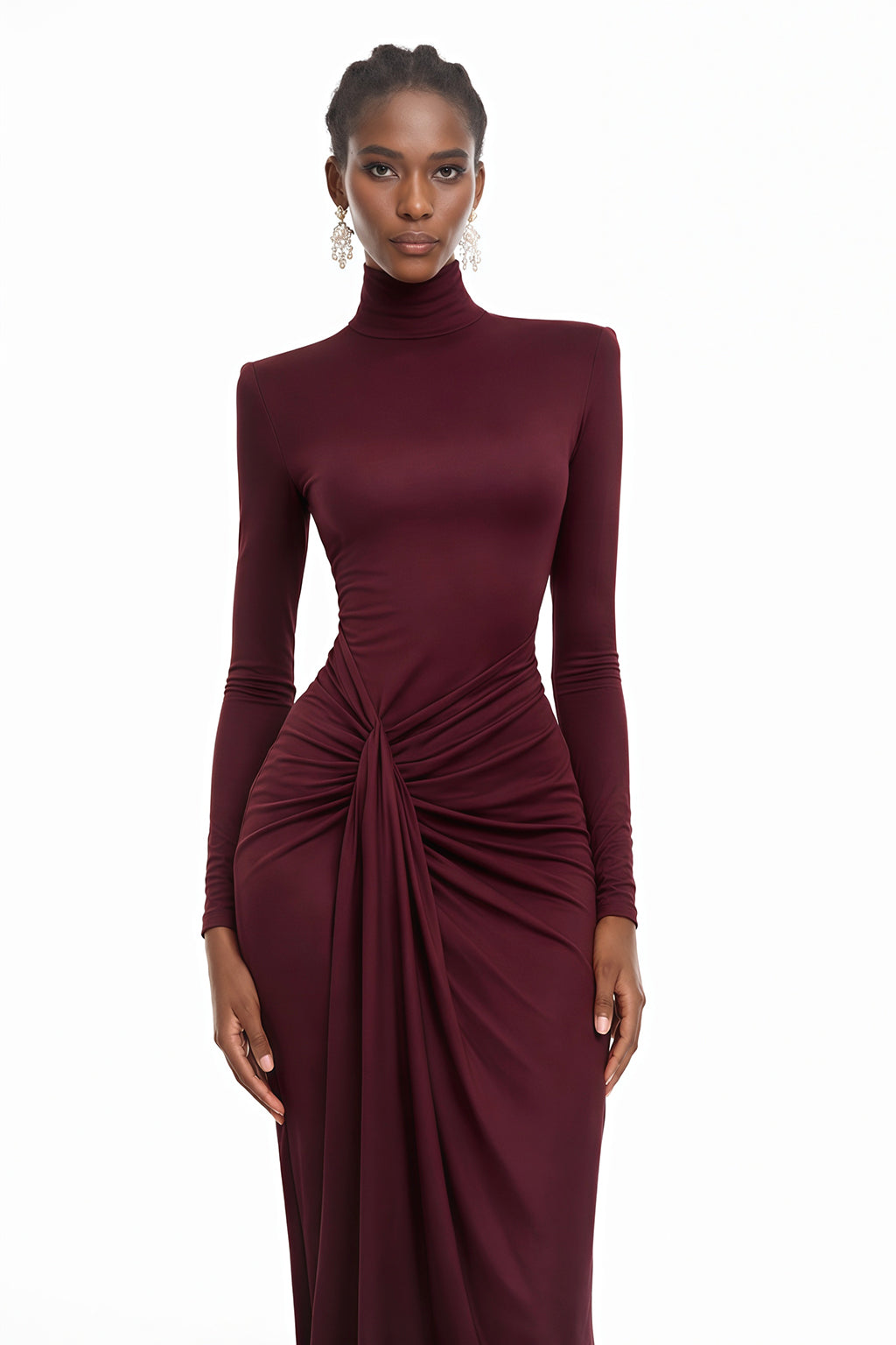 Neve Red High Neck Twist Knot Maxi Dress (Final Sale-US Only)
