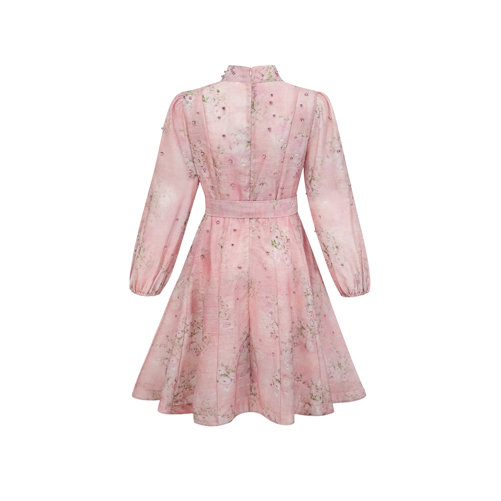 Narcisse pink embellished floral-print mini dress