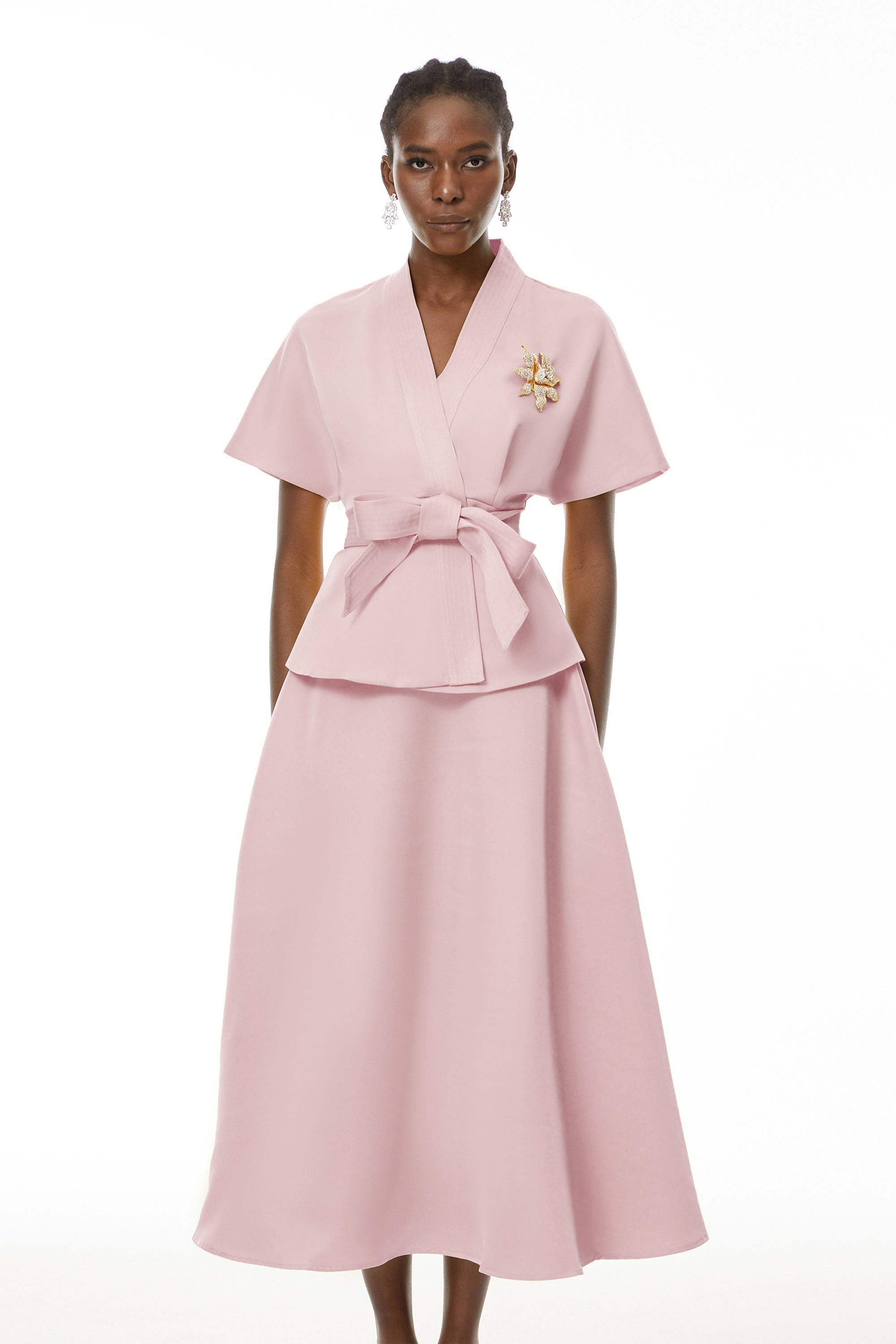 Johanna Pink Self-Tie Blouse & Skirt Set
