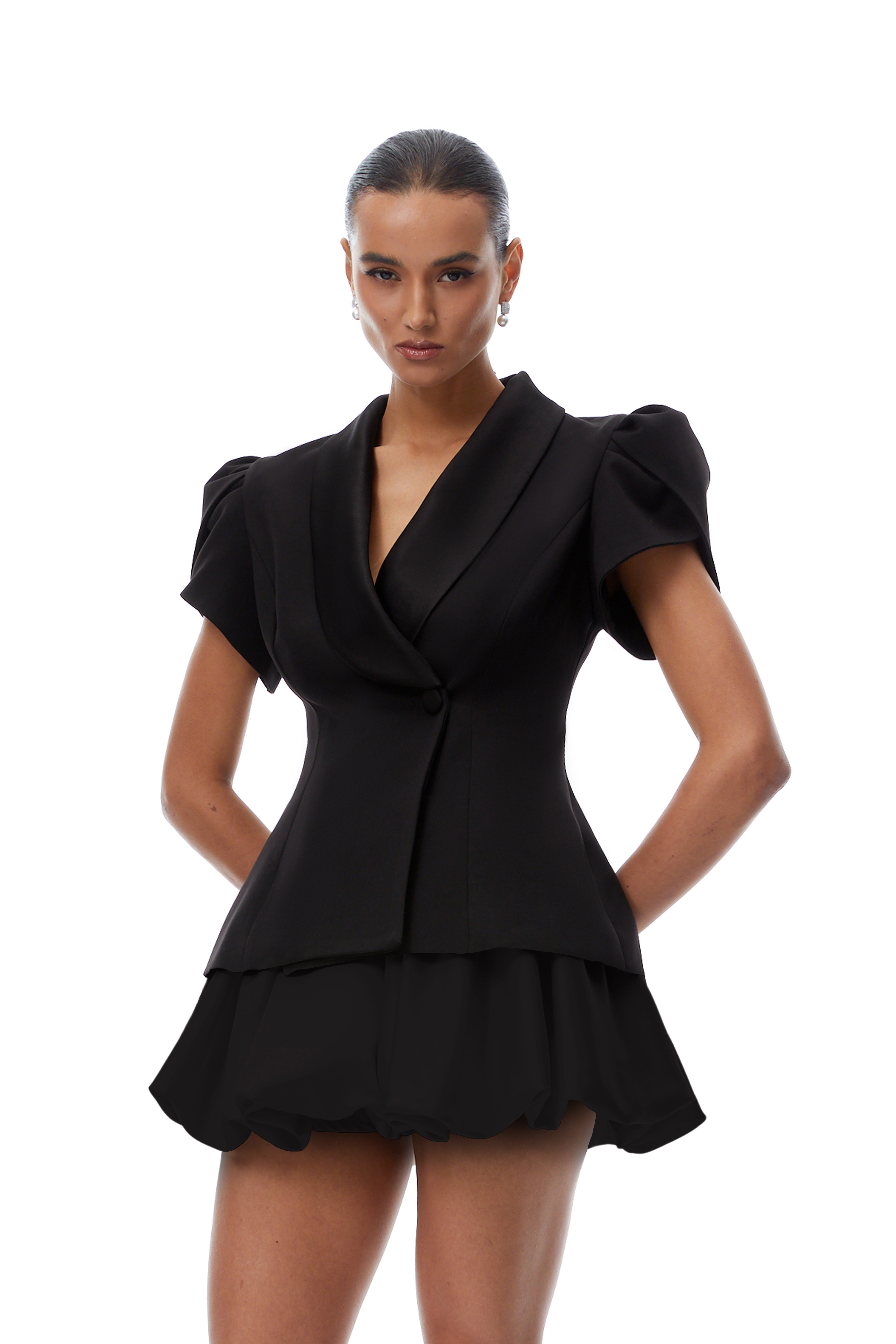 Acharya Black Blouse & Bubble Skirt Set