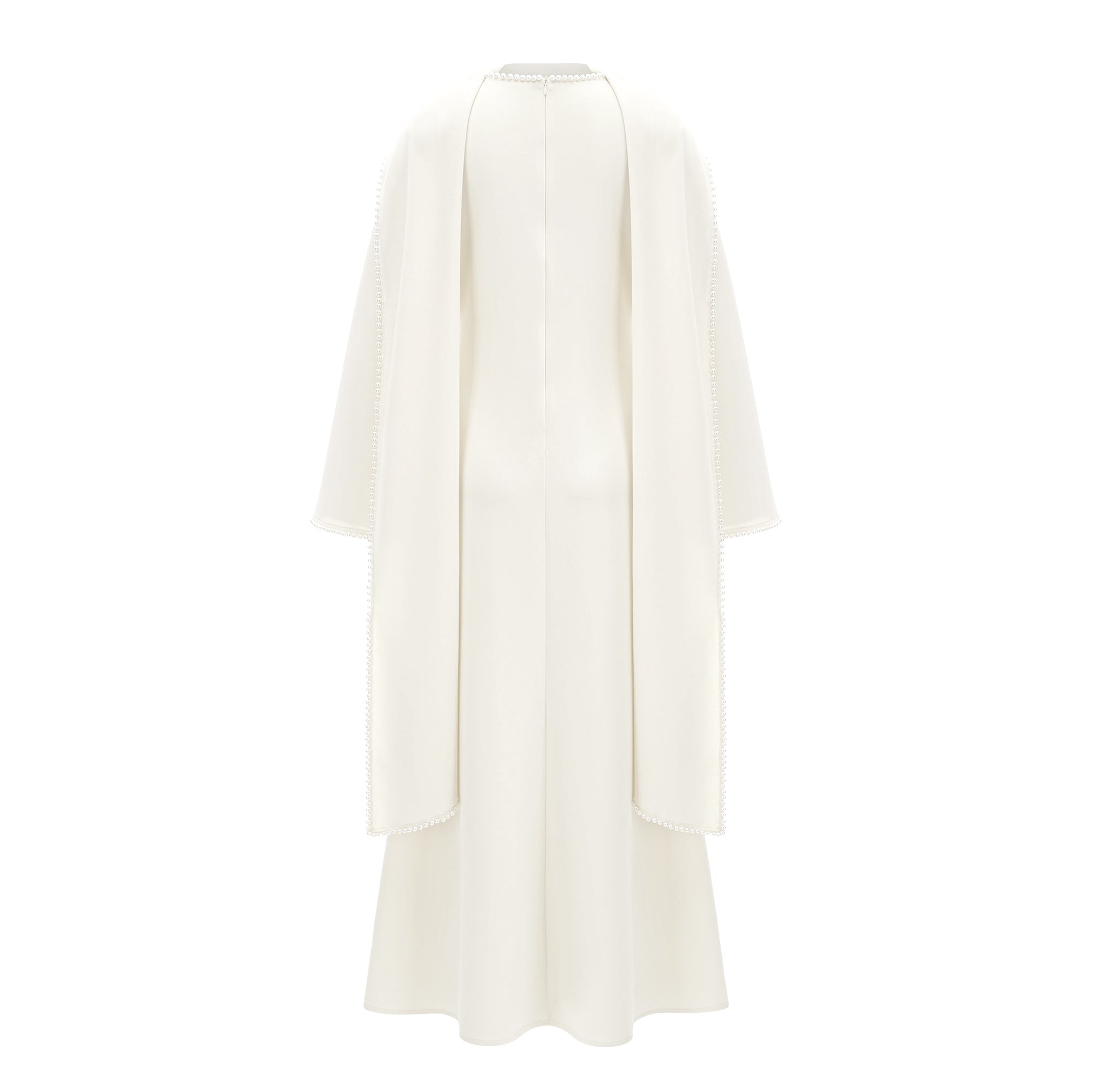 Piroska White Pearl Trim Shawl Detail Maxi Dress
