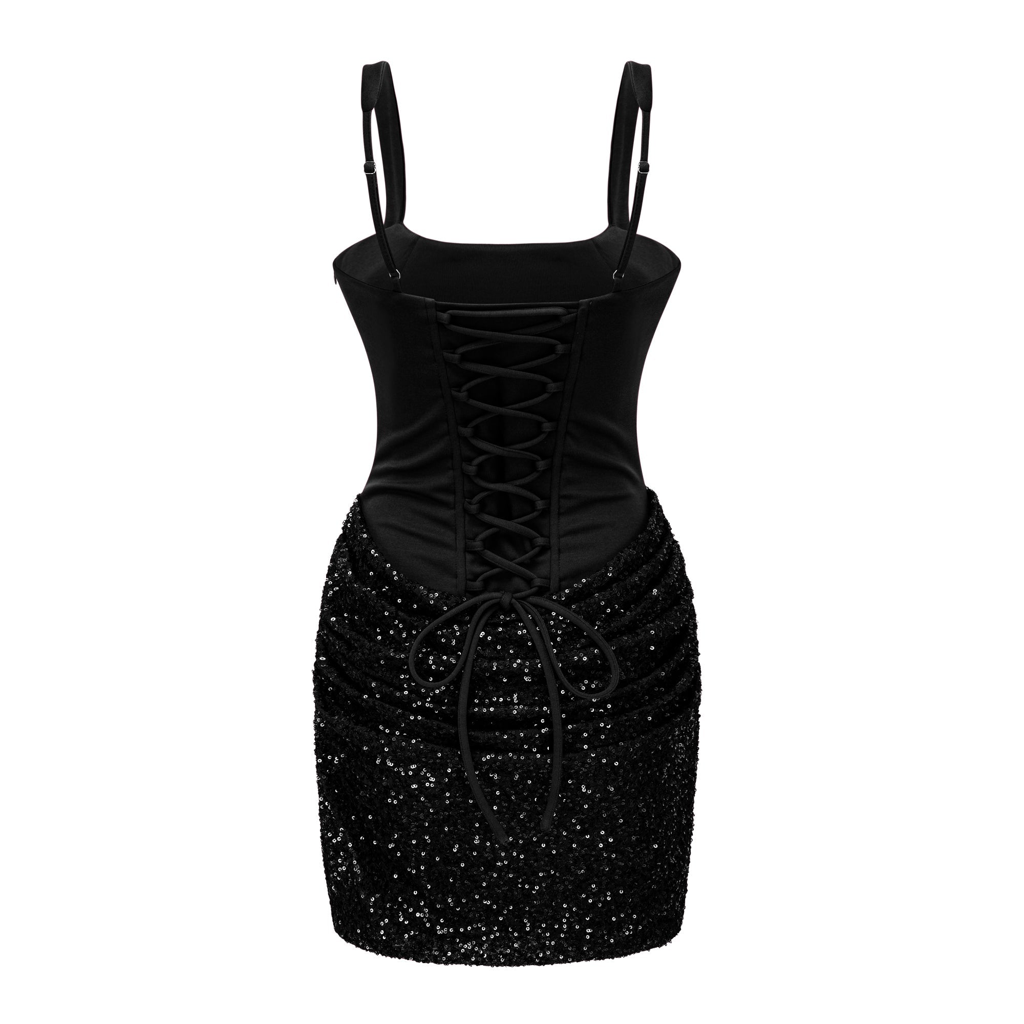 Paulette Black Embellished Ruched Bodycon Mini Dress (Final Sale)