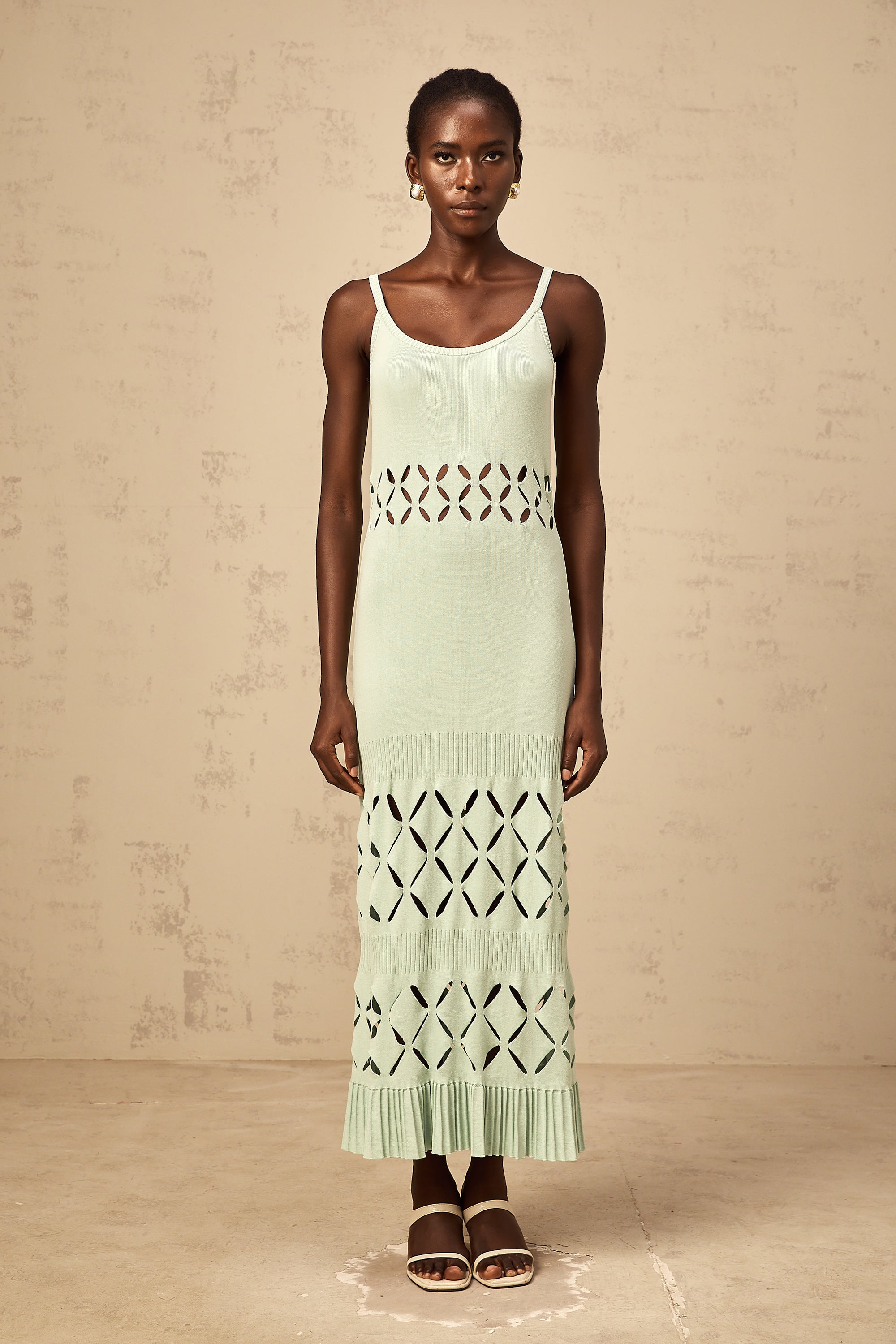 Léonore green cut-out knitted maxi dress
