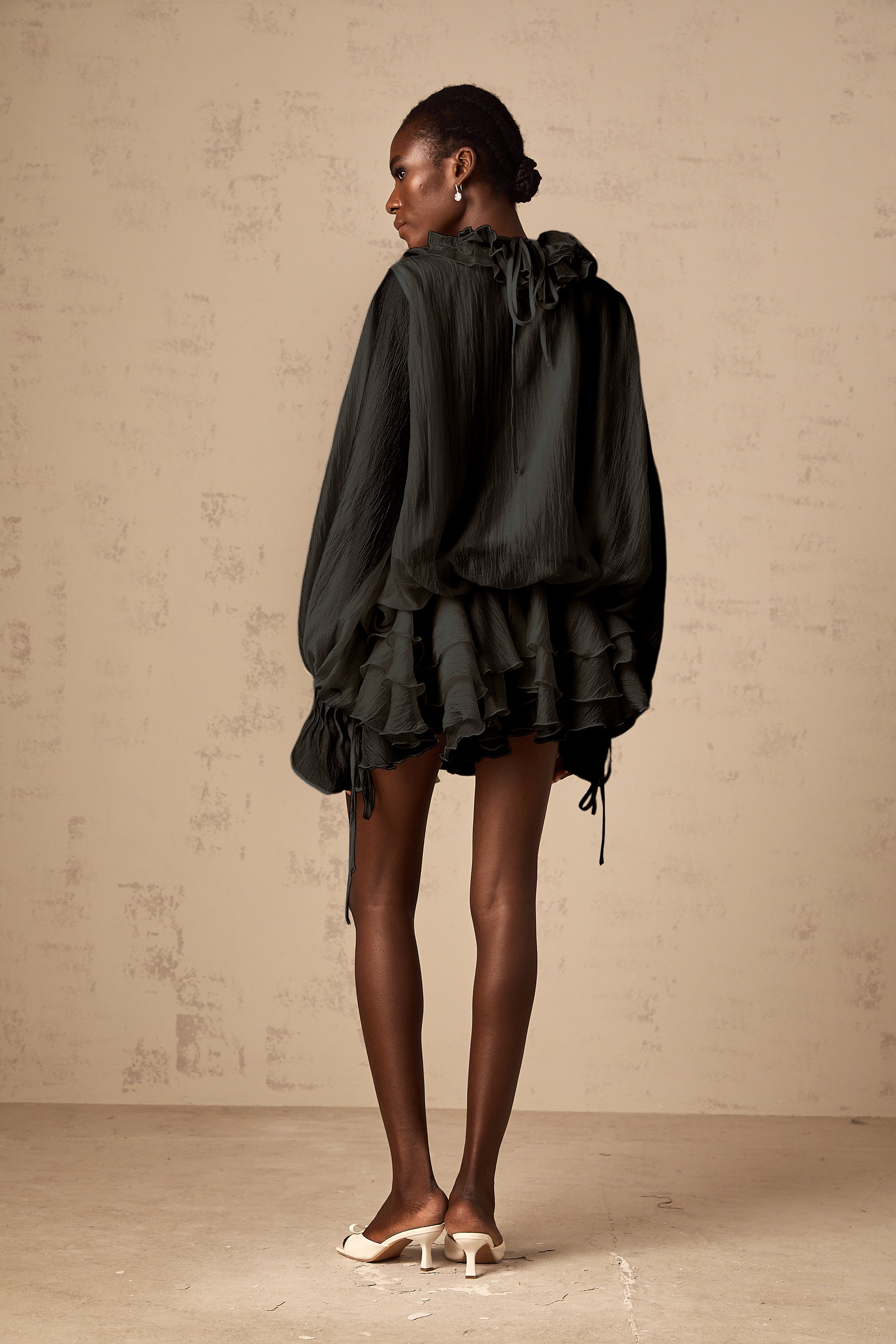 Zéphyrine floral-appliqué tiered mini dress in Black (Final Sale-US Only)
