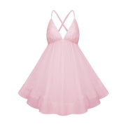 Quincie Pink Shirred Flounced Mini Dress (Final Sale)